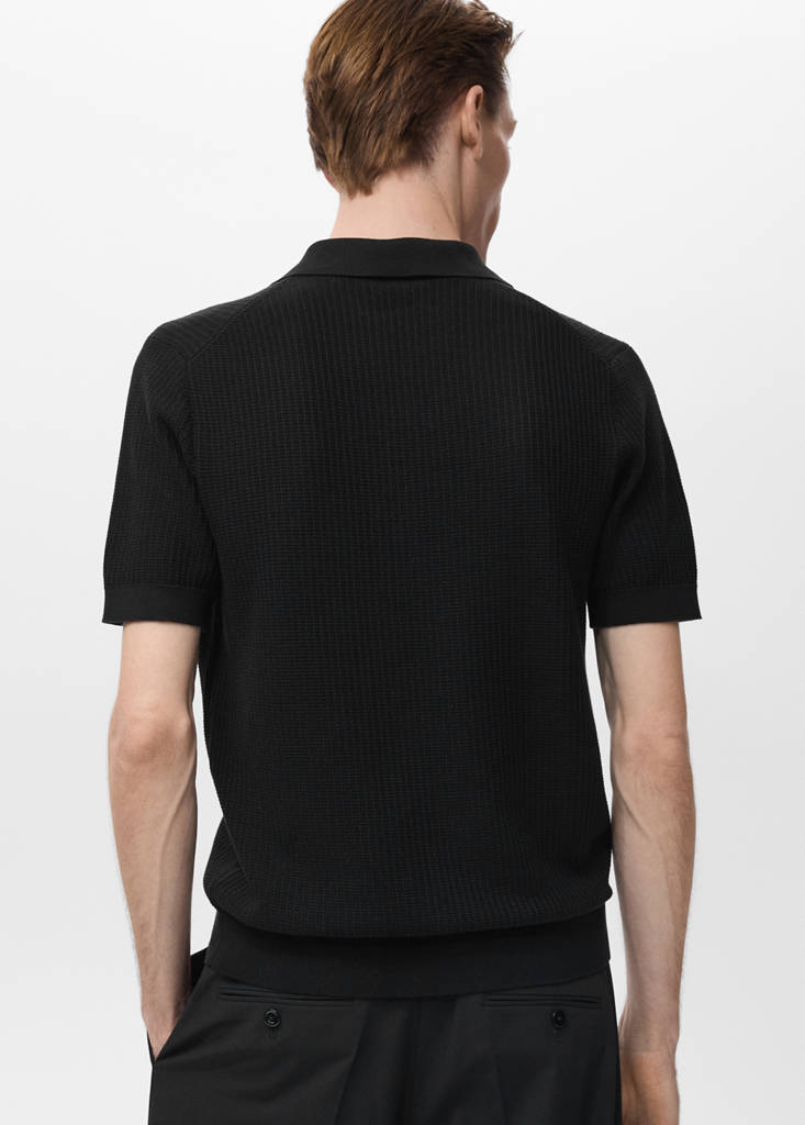 Structured cotton knitted polo shirt — Black