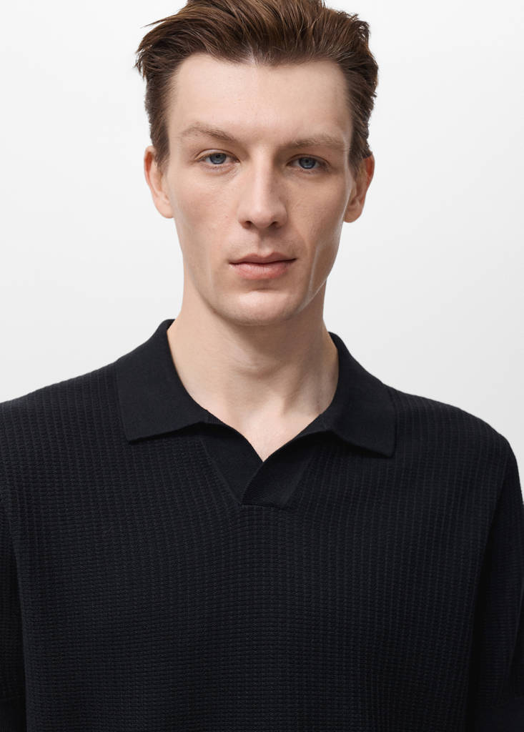 Structured cotton knitted polo shirt — Black