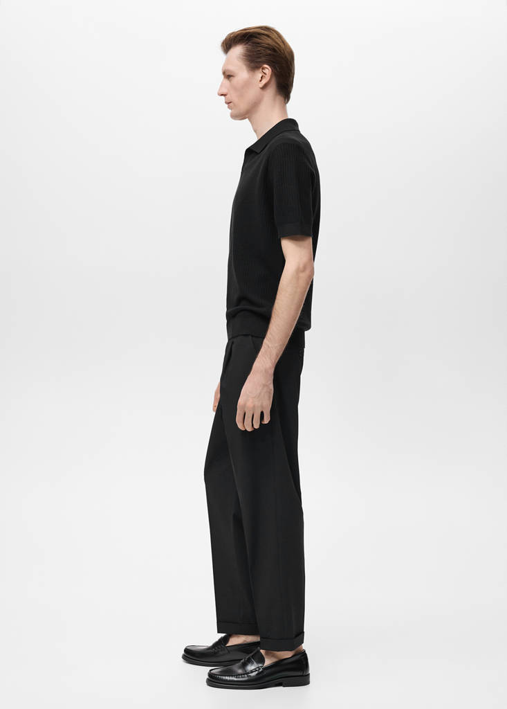 Structured cotton knitted polo shirt — Black