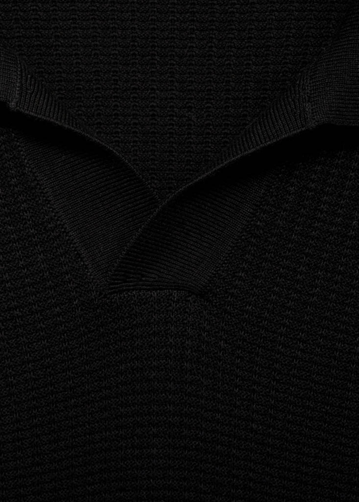 Structured cotton knitted polo shirt — Black
