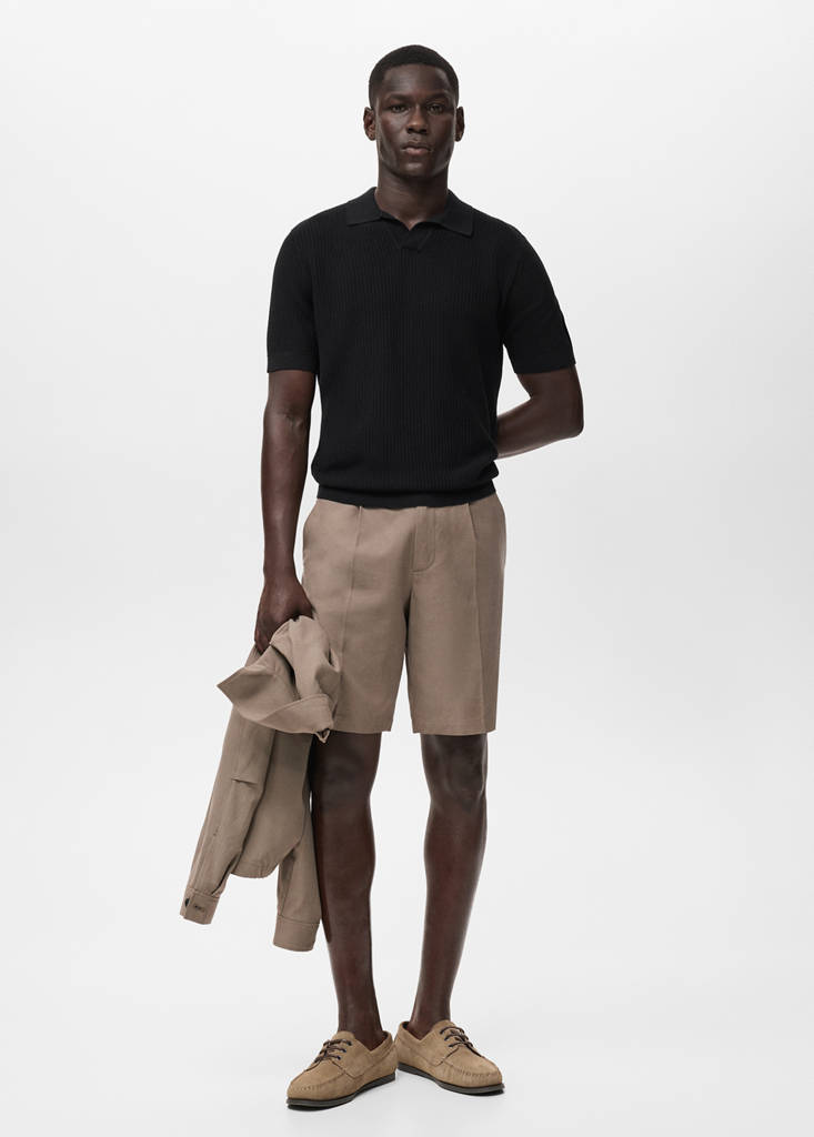 Structured cotton knitted polo shirt — Black