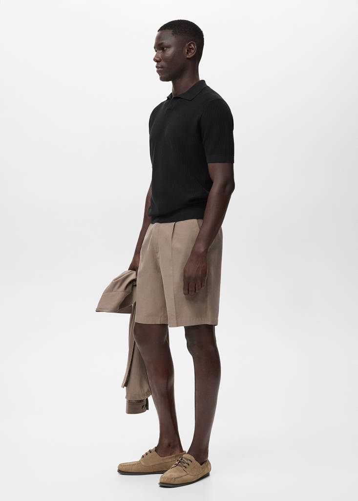 Structured cotton knitted polo shirt — Black