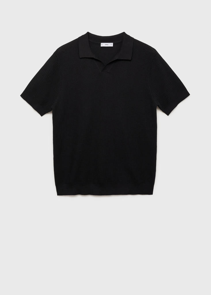 Structured cotton knitted polo shirt — Black