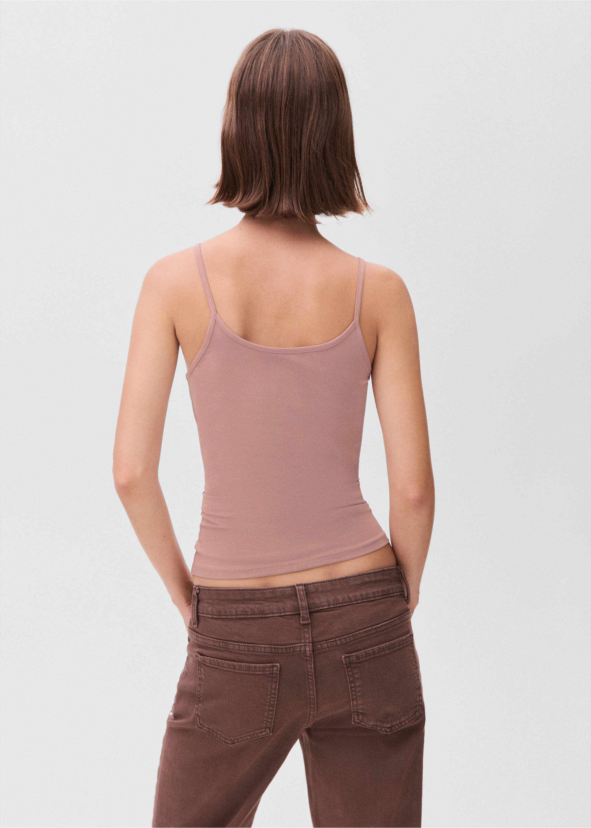 Однотонный топ на бретелях - Обратная сторона изделия, Бледно-розовый. Ref: 17012908-00.
