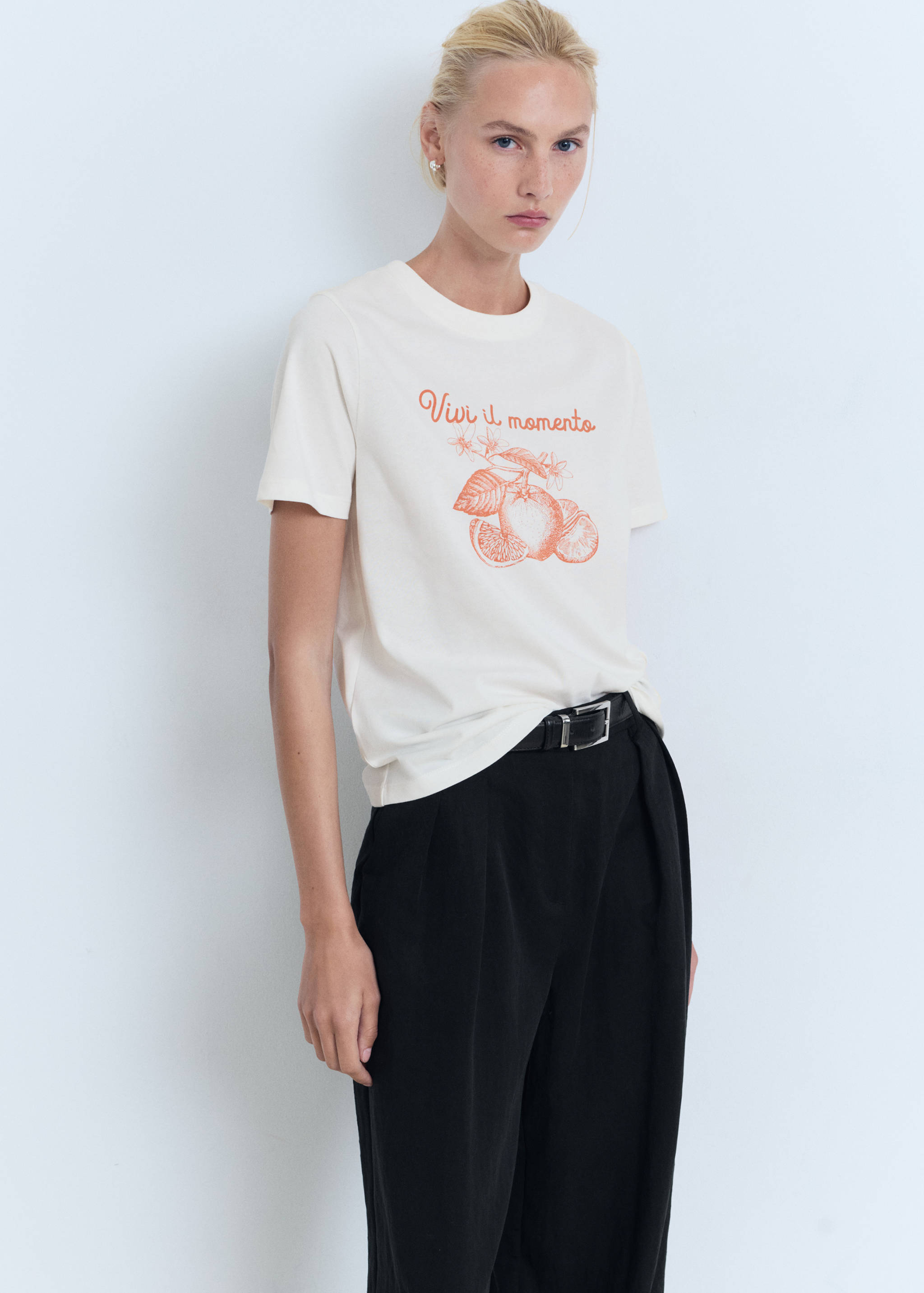 Bedrucktes Baumwoll-T-Shirt - Mittlere Ansicht