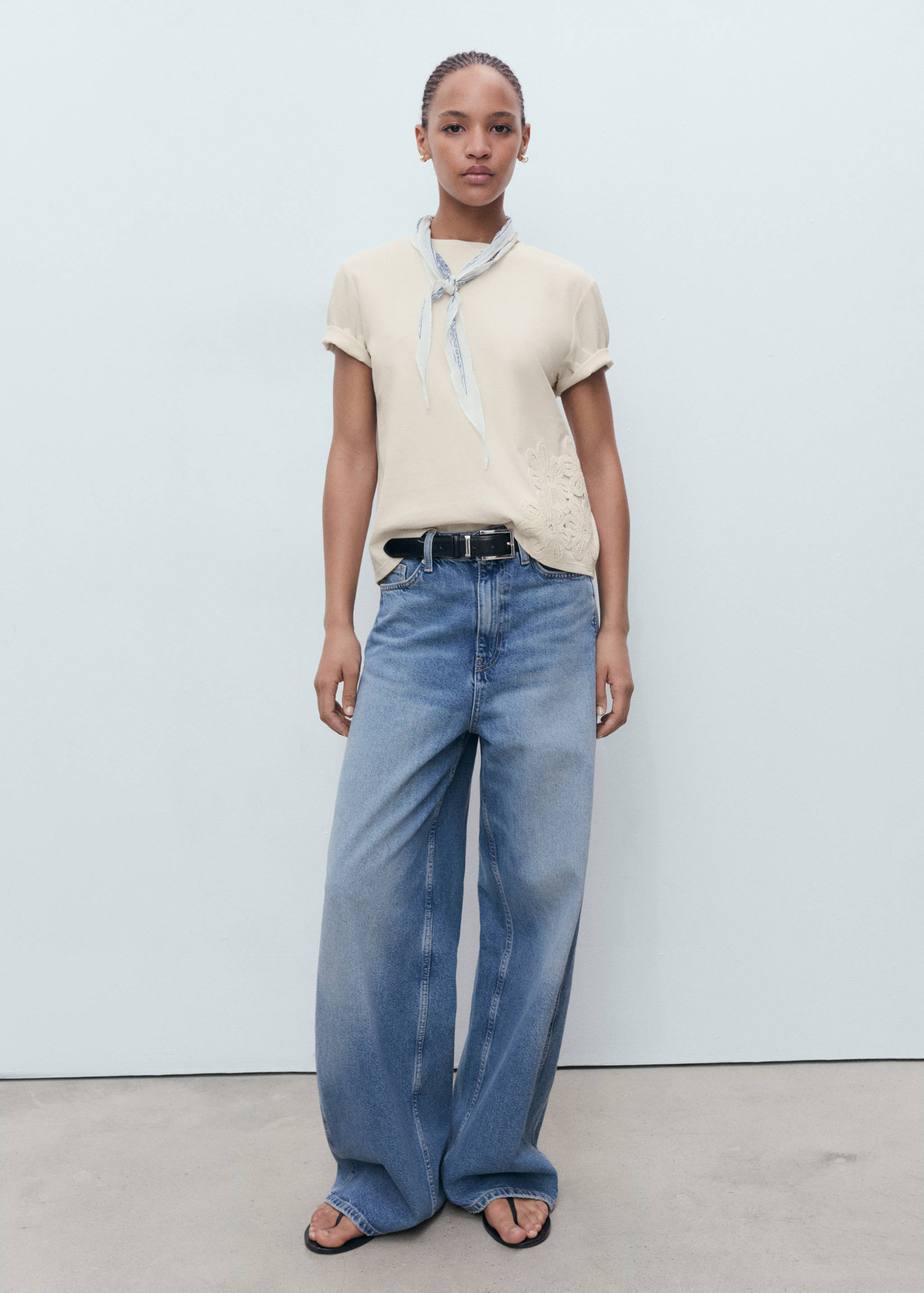 T-shirt coton broderie à fleur - Plan général