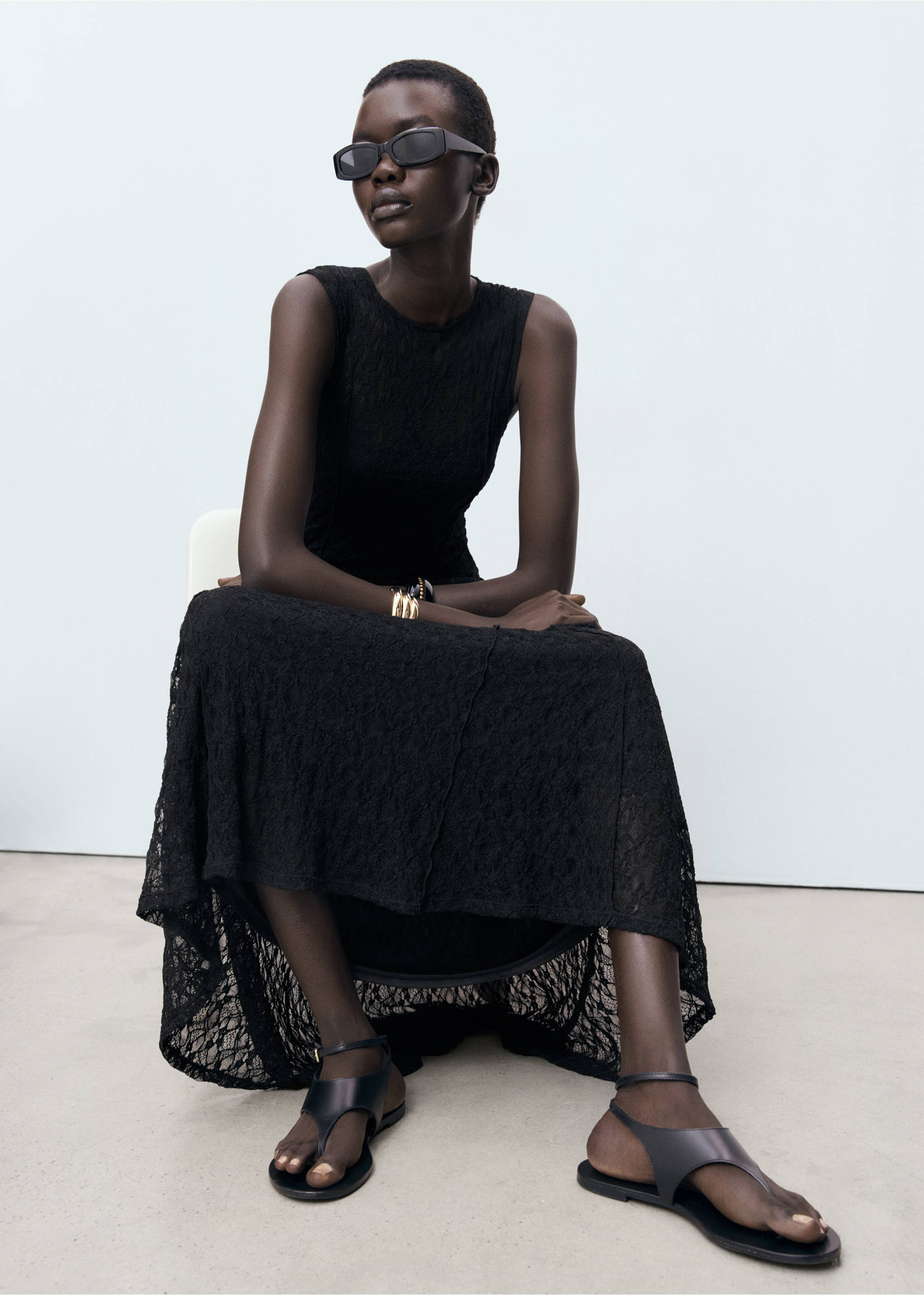 Long lace dress - Details of the article 3, Black. Ref: 17012912-00.