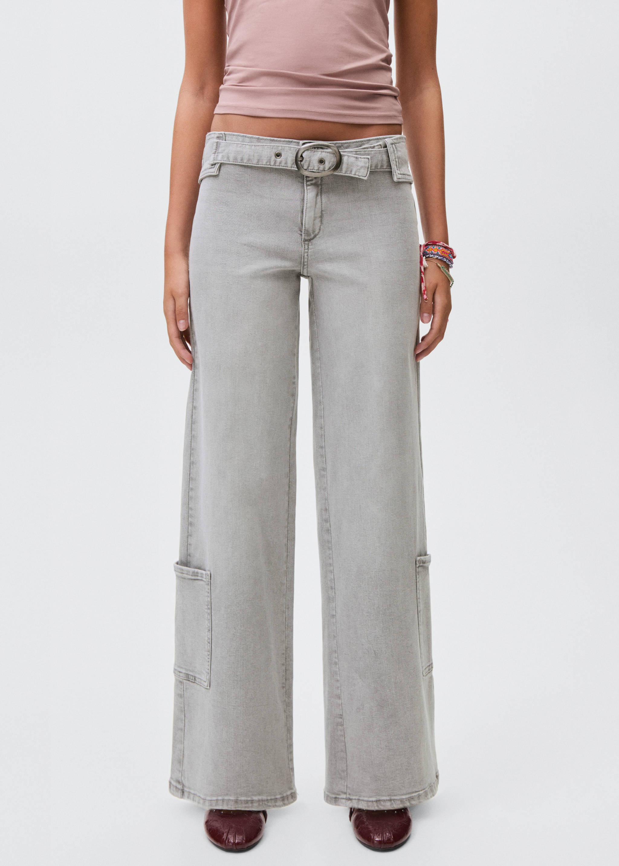 Wide leg jeans with buckle - Medium plane