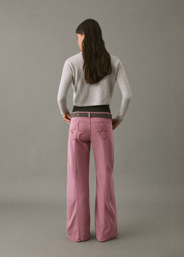 Straight jeans with stars — Pastel Pink