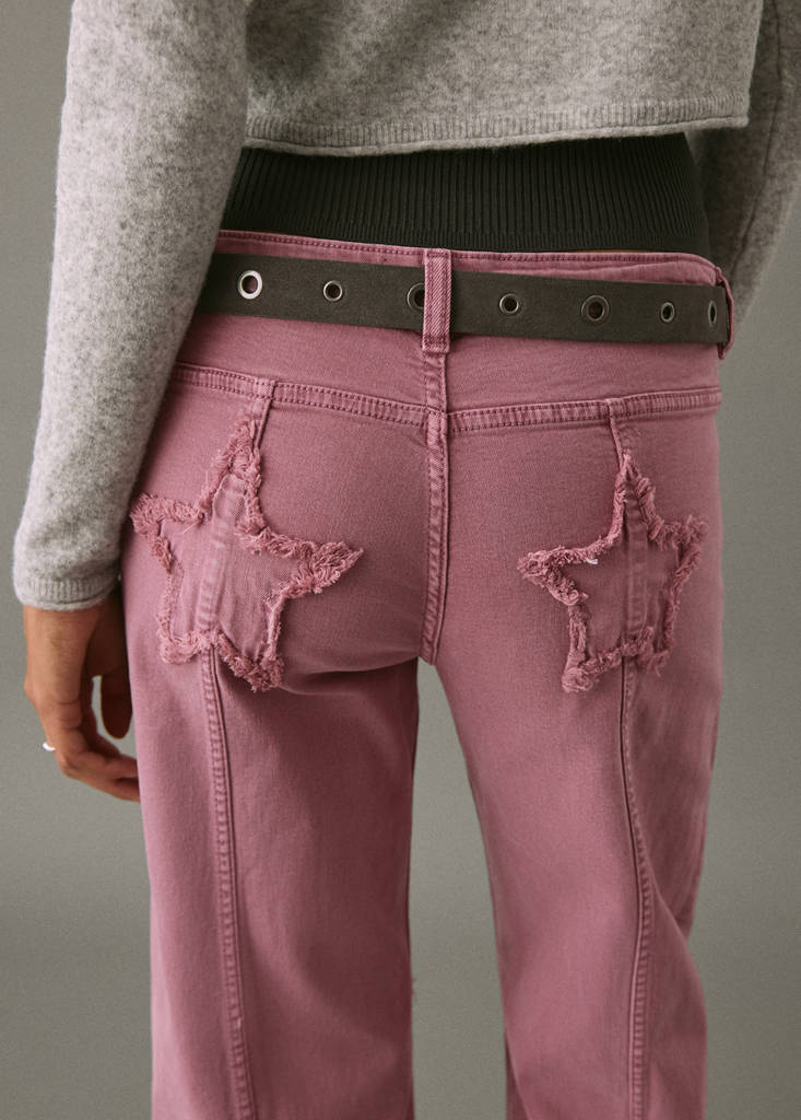 Straight jeans with stars — Pastel Pink