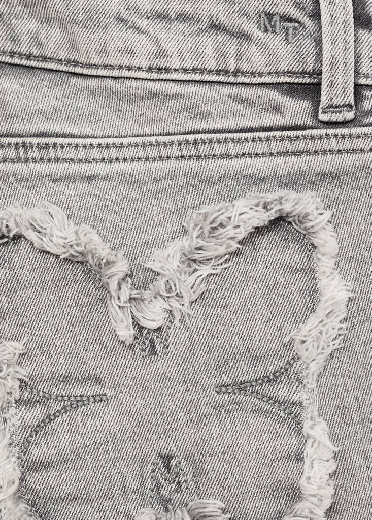 Straight jeans with embroidered butterflies — Denim Grey