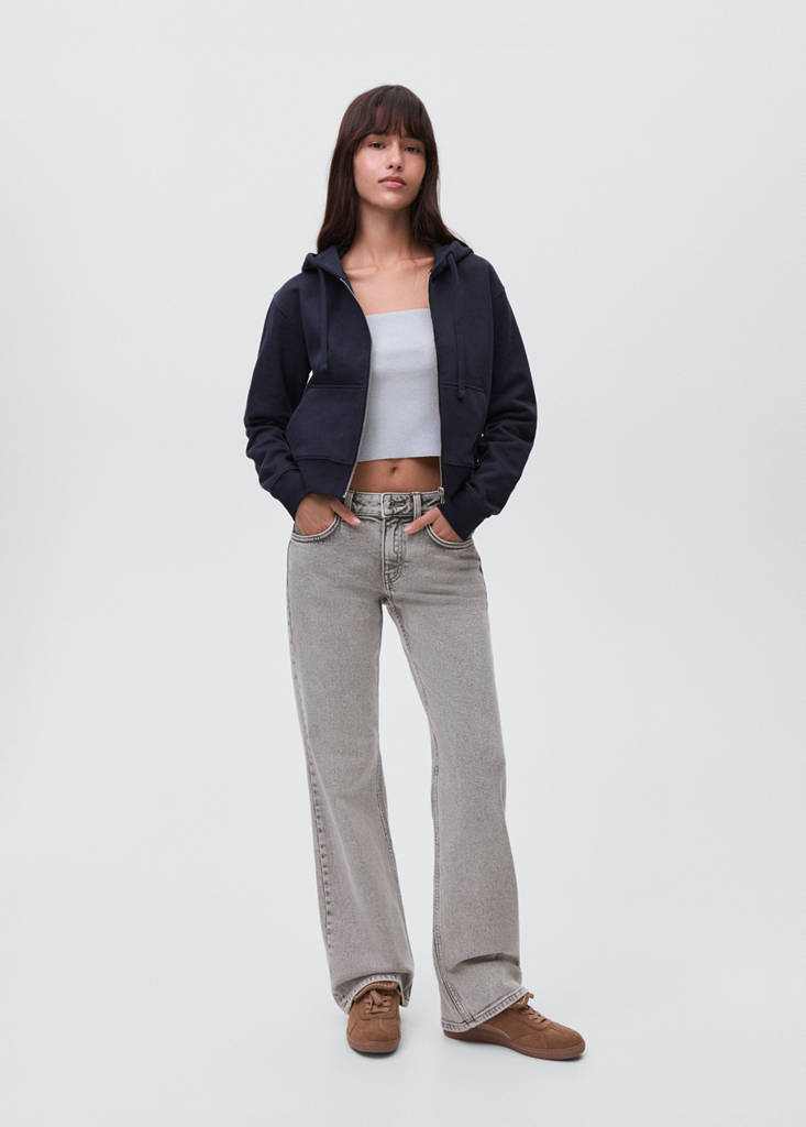 Straight jeans with embroidered butterflies — Denim Grey