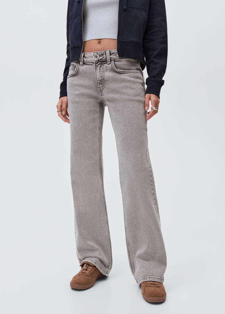 Straight jeans with embroidered butterflies — Denim Grey
