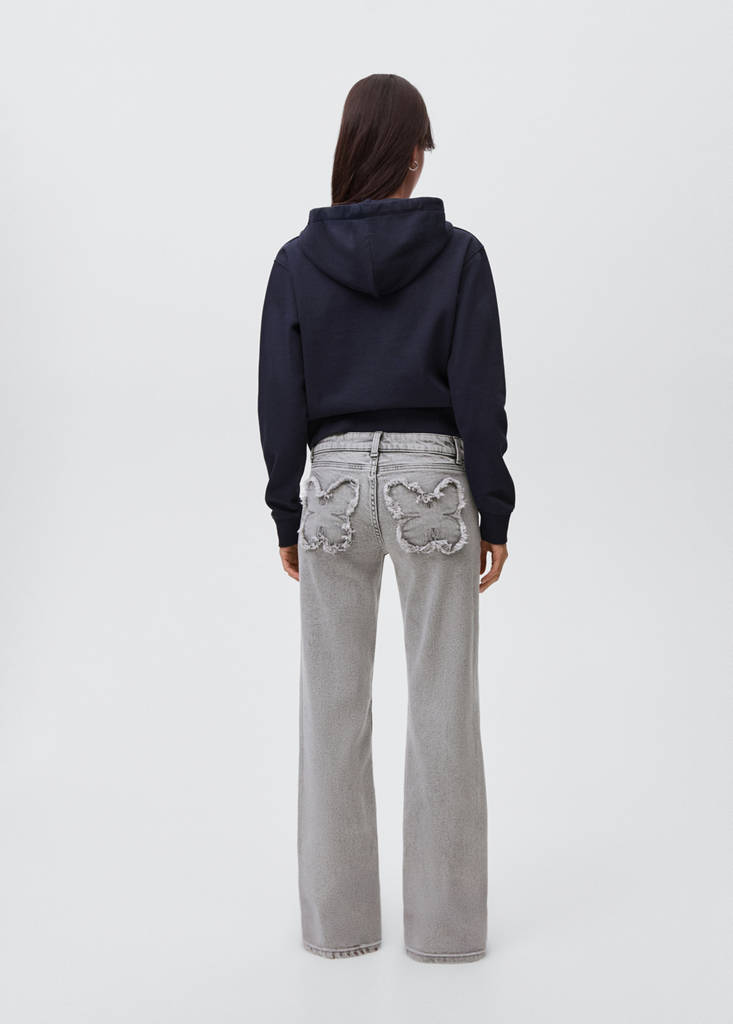 Straight jeans with embroidered butterflies — Denim Grey