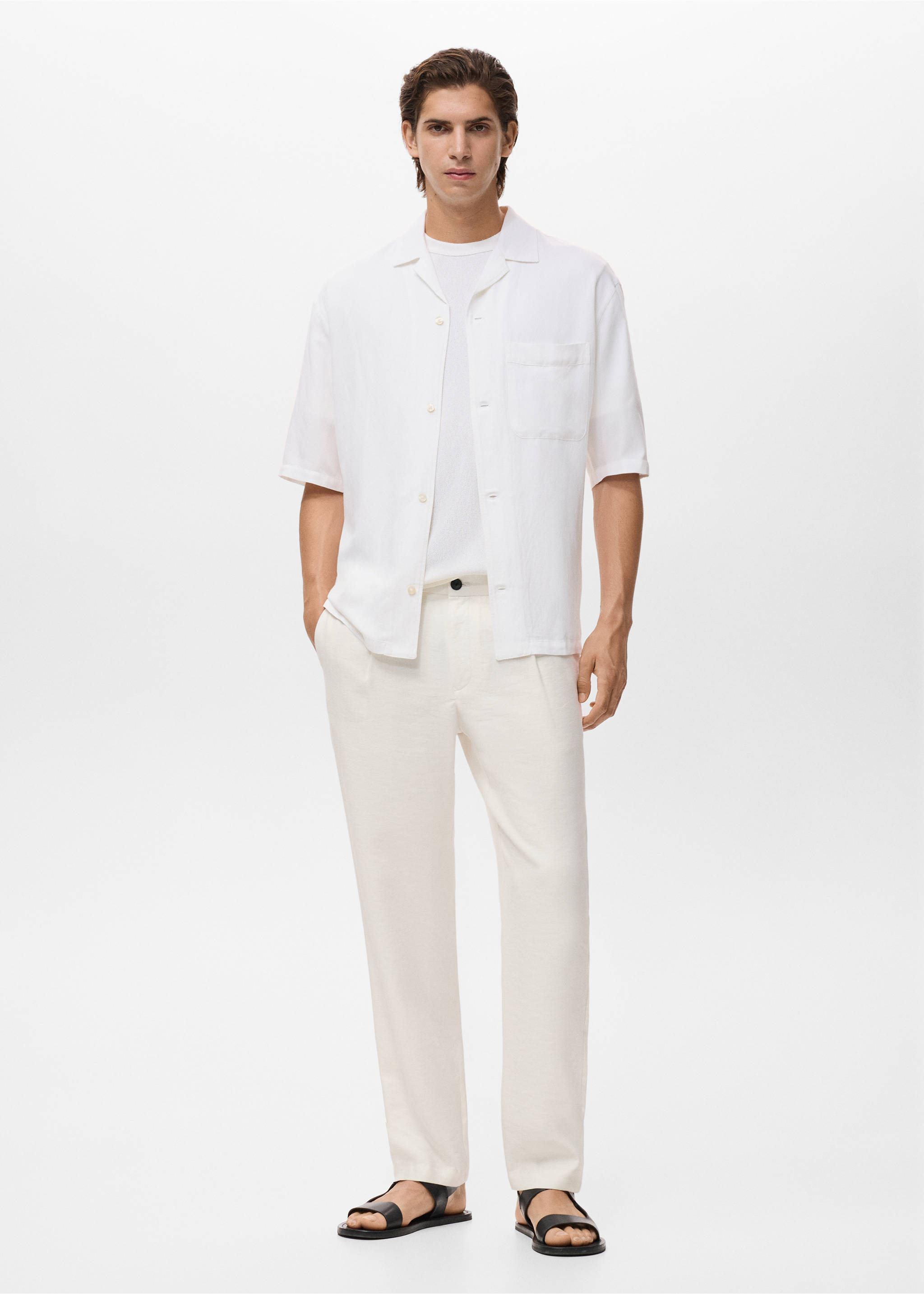 Pantalón recto pinzas - Plano general, Blanco roto. Ref: 17012920-00.