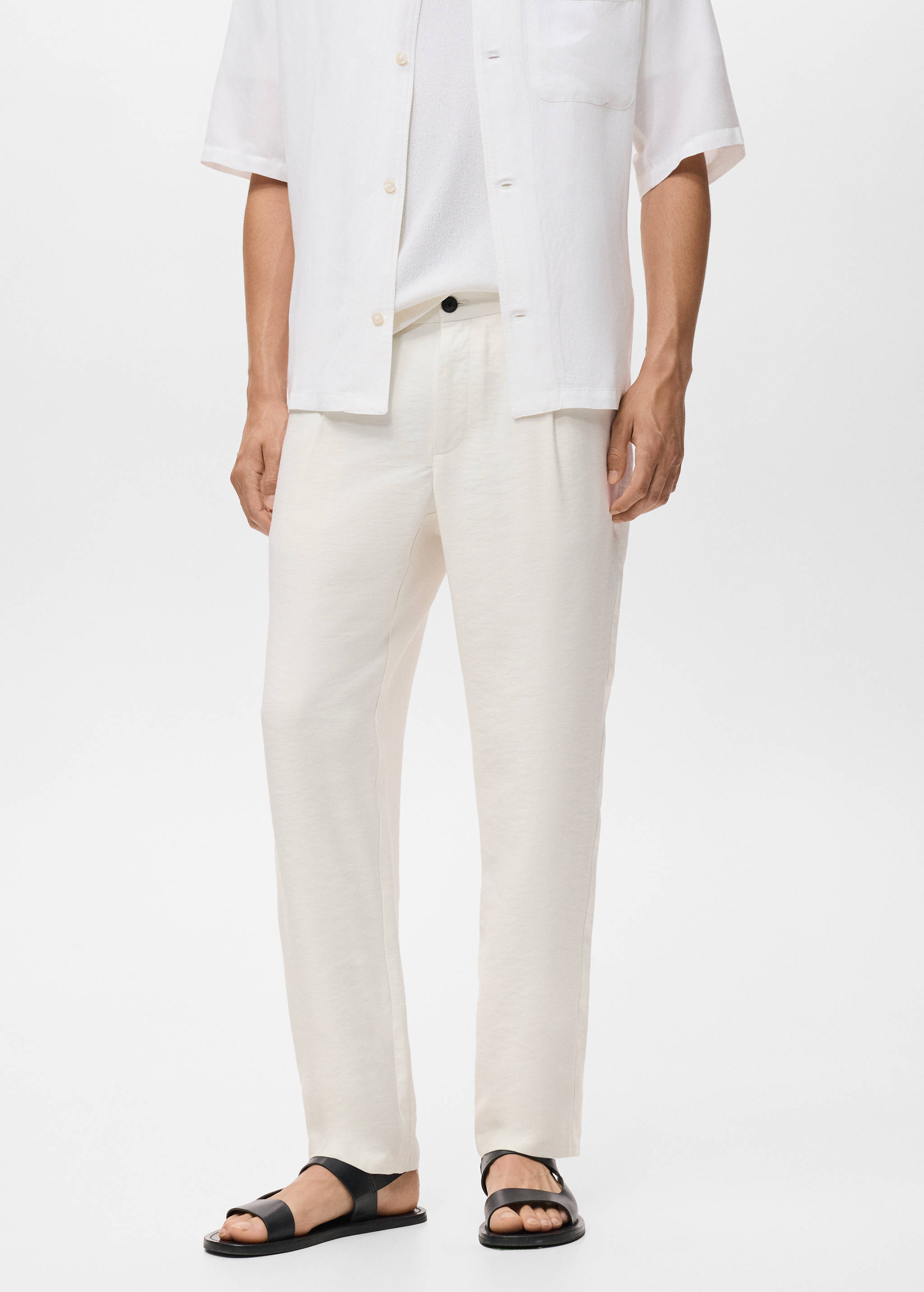 直筒褶皱裤 - null