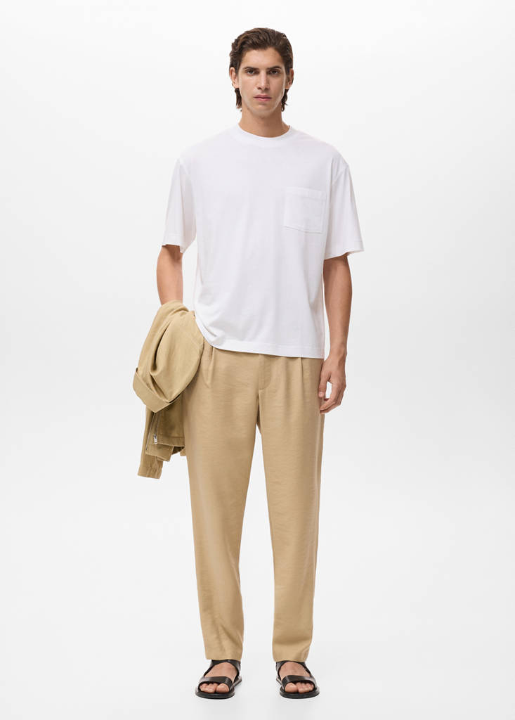 Straight-fit pleated trousers — Beige