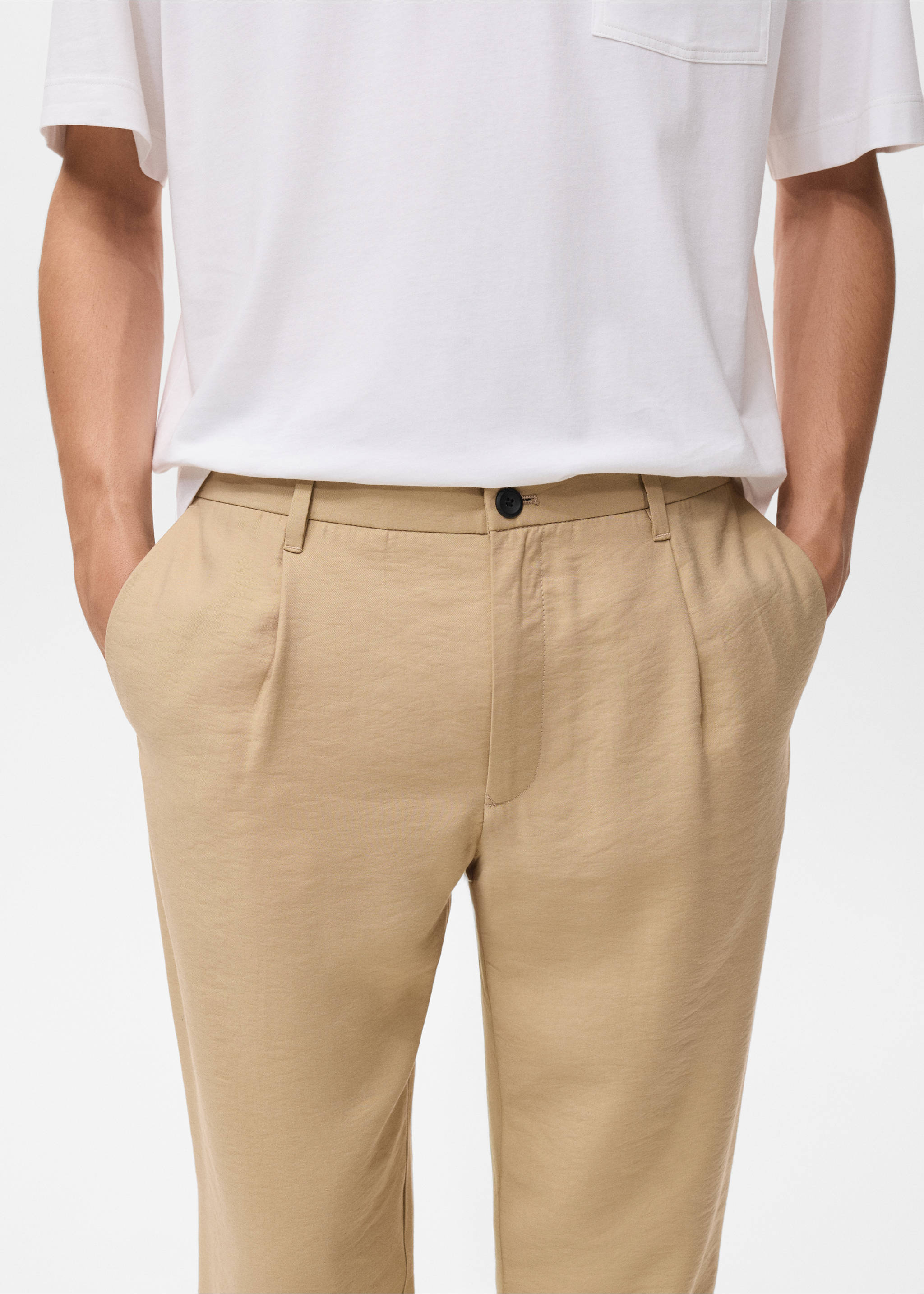 Pantalón recto pinzas - Detalle del artículo 1, Beige. Ref: 17012920-00.
