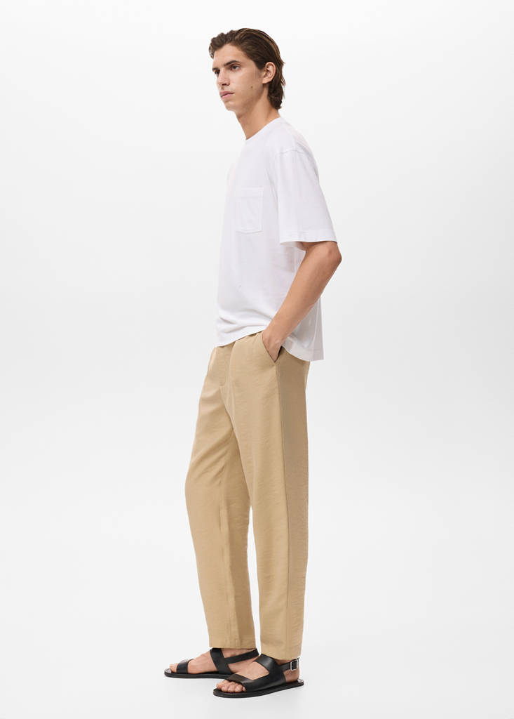 Straight-fit pleated trousers — Beige