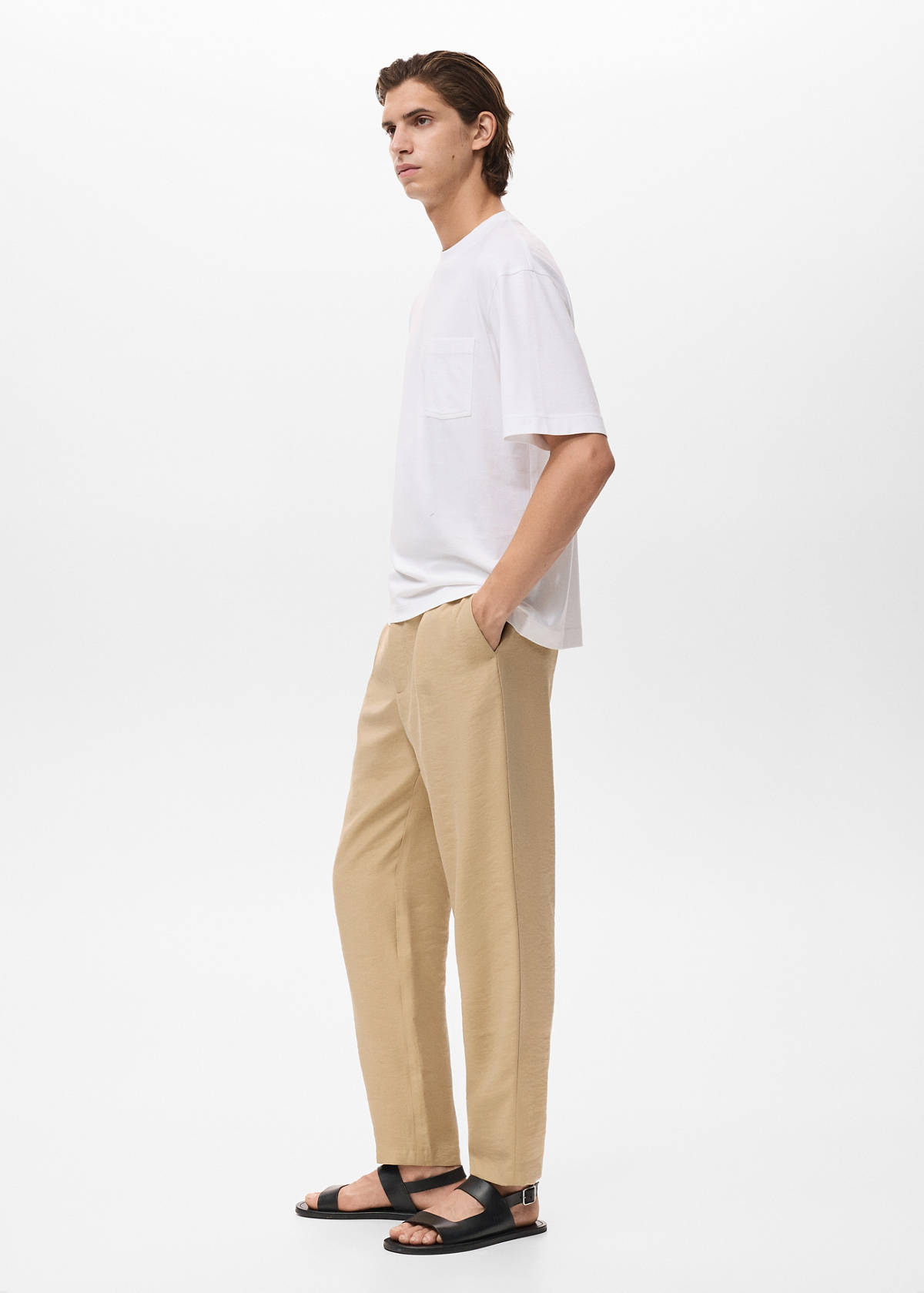 Straight-fit pleated trousers — Beige