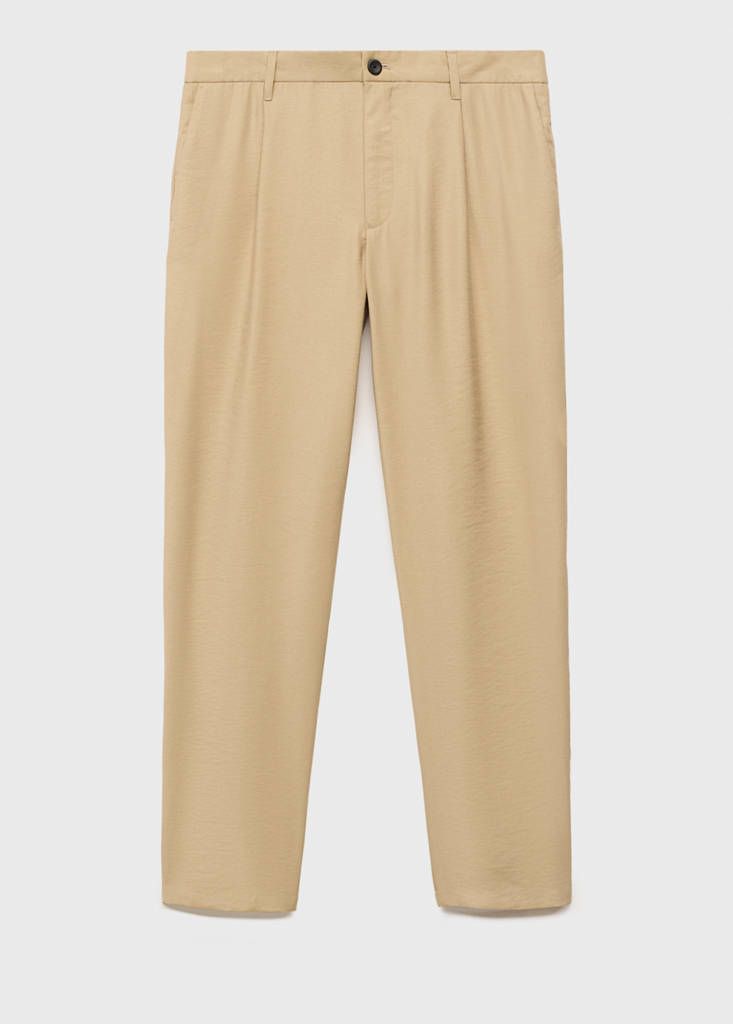 Straight-fit pleated trousers — Beige