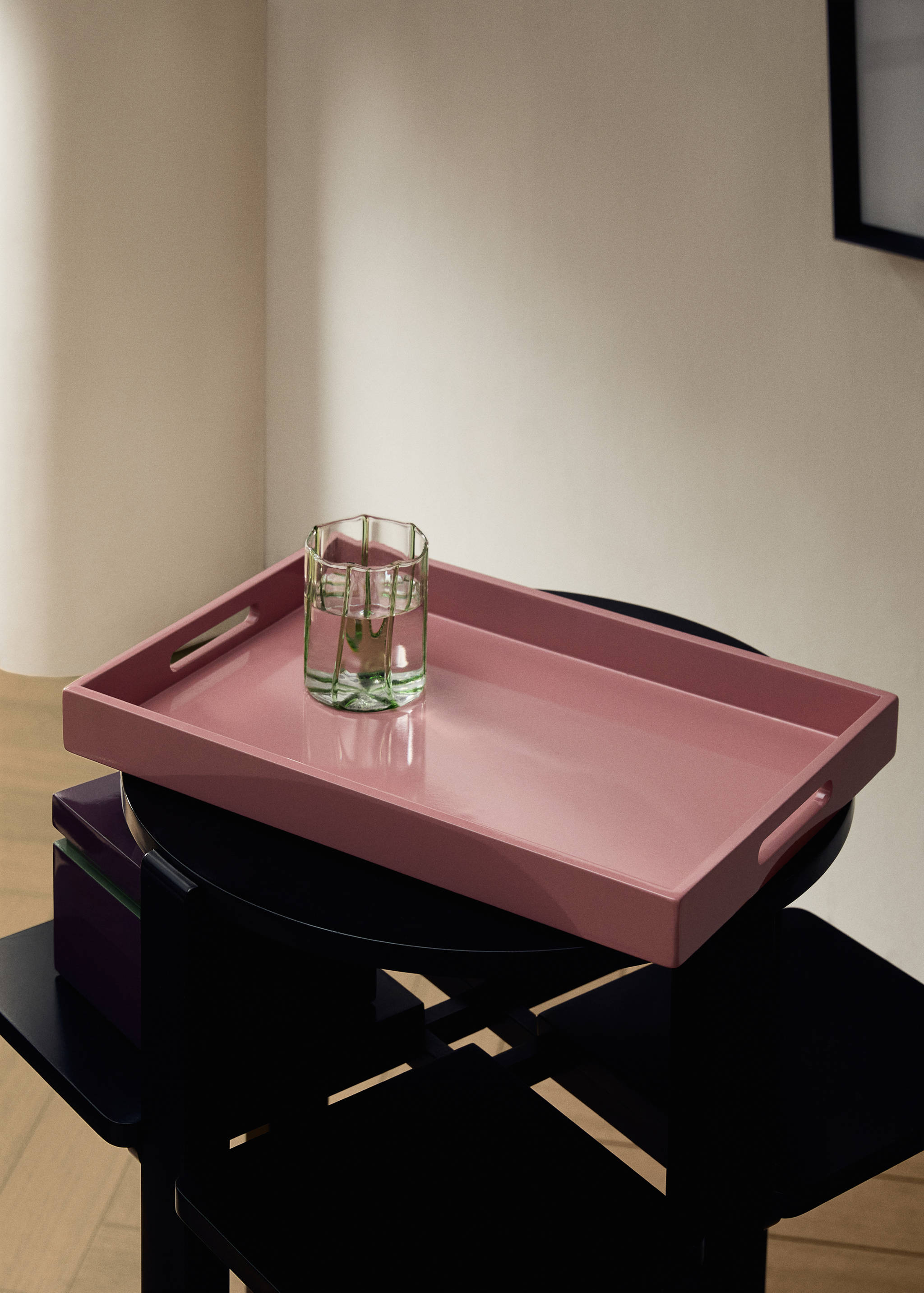 Medium lacquered coloured decorative tray - General plane
