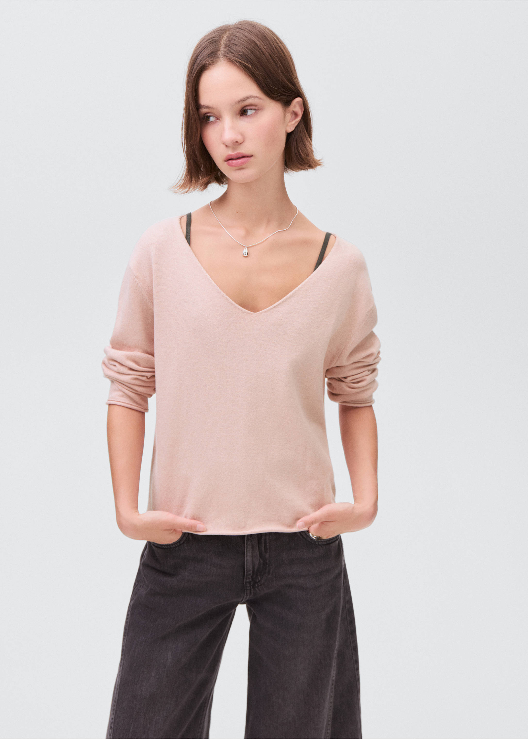 Пуловер из трикотажа - Средний план, Пастельно-розовый. Ref: 17013277-00.