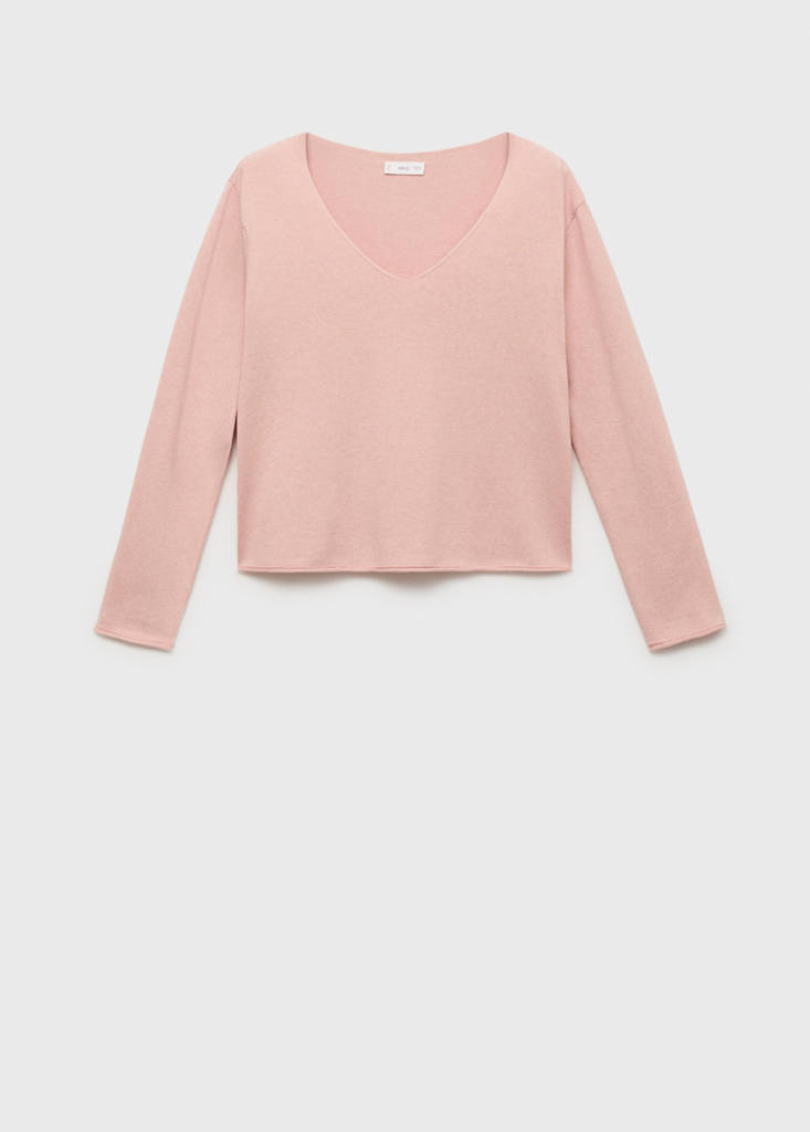 V-neck knit sweater — Pastel Pink