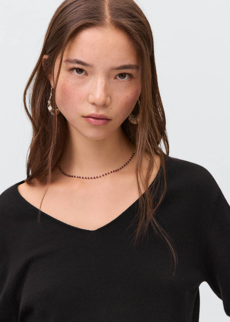 V-neck knit sweater — Charcoal