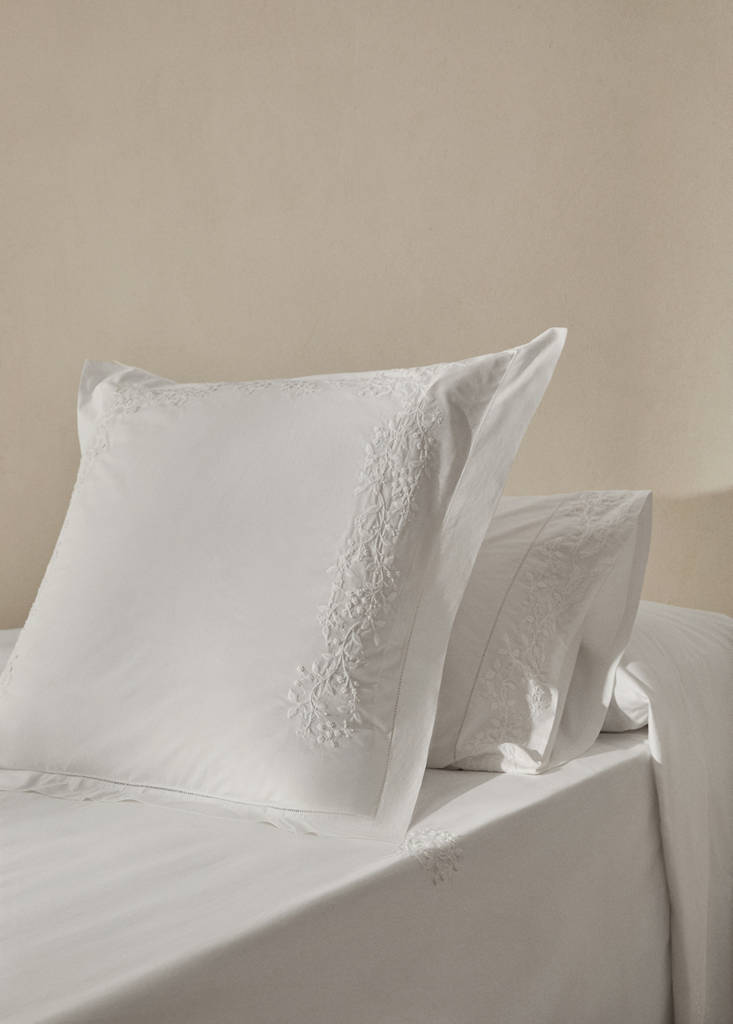 Dos fundas almohada algodón percal bordado flor 60x60 cm