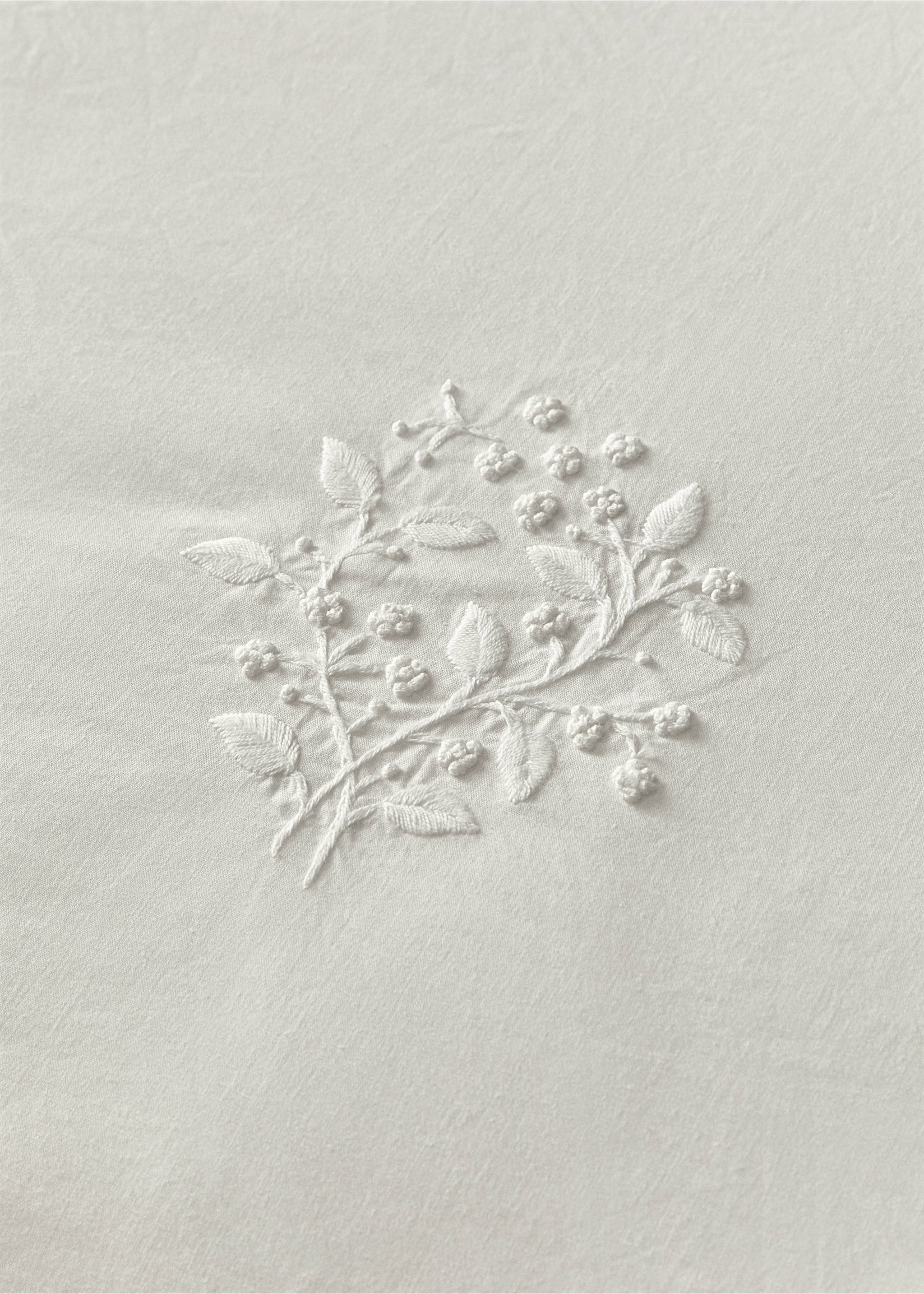 İşlemeli çiçek desenli perkal pamuklu yorgan kılıfı 180/200 cm yatak için - Ürün detayı 8, Beyaz. Ref: 17013313-00.