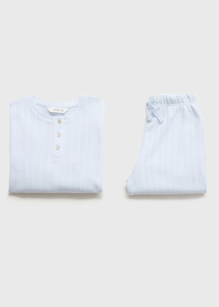 Long ribbed pyjama — Sky Blue