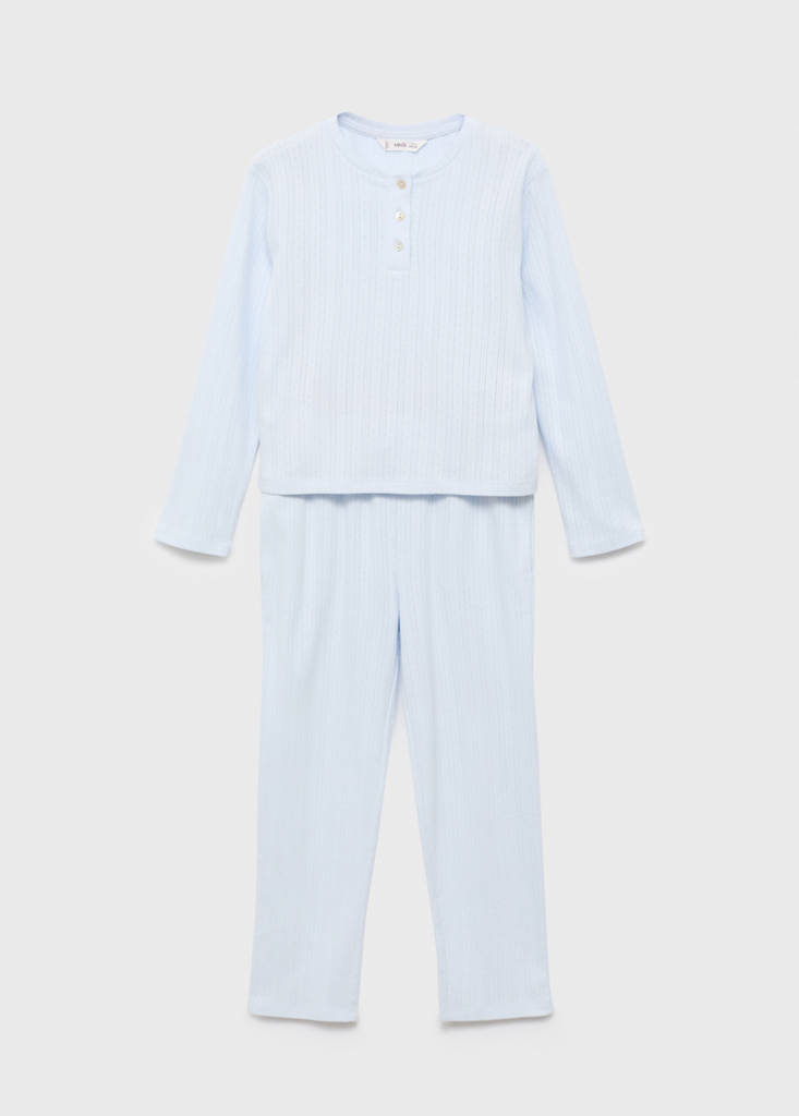 Long ribbed pyjama — Sky Blue