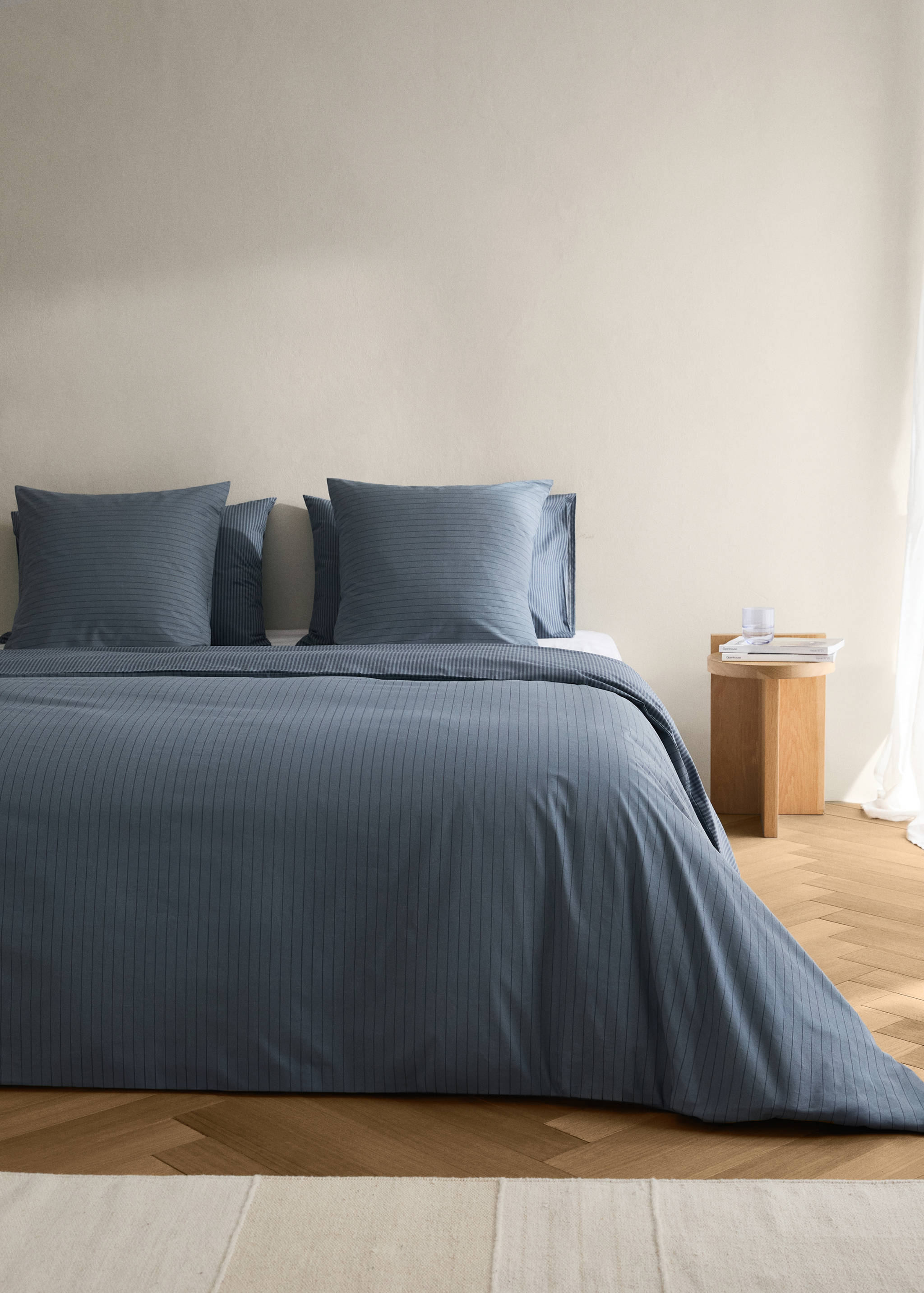 Reversible percale cotton striped duvet cover for 90 cm bed - General plane