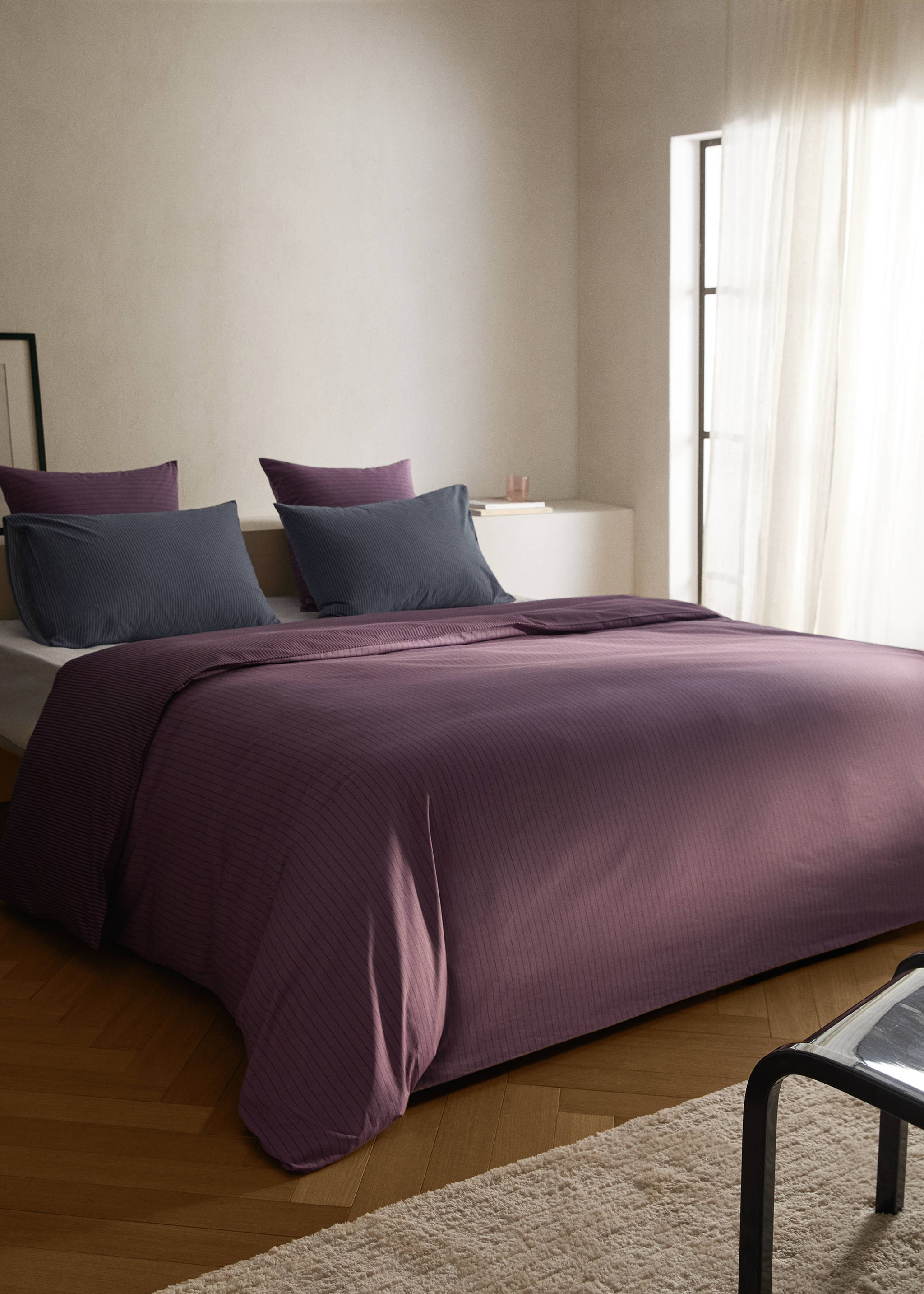 Reversible percale cotton striped duvet cover for 135/140 cm bed - General plane