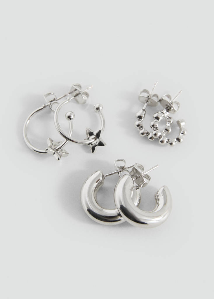 Pack of 3 hoop earrings — Silver
