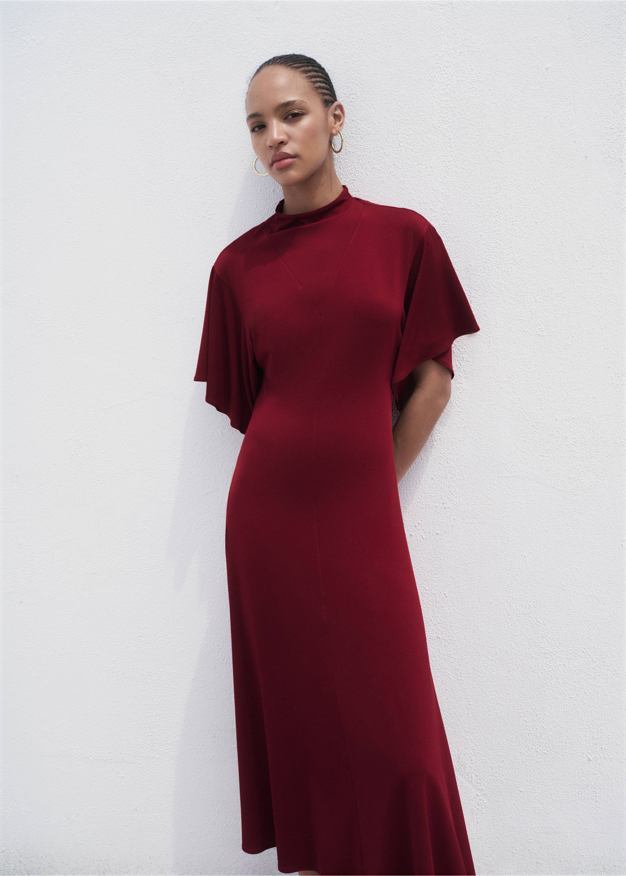 A-line dress with bell sleeves - Medium plane, Burgundy. Ref: 17014078-00.