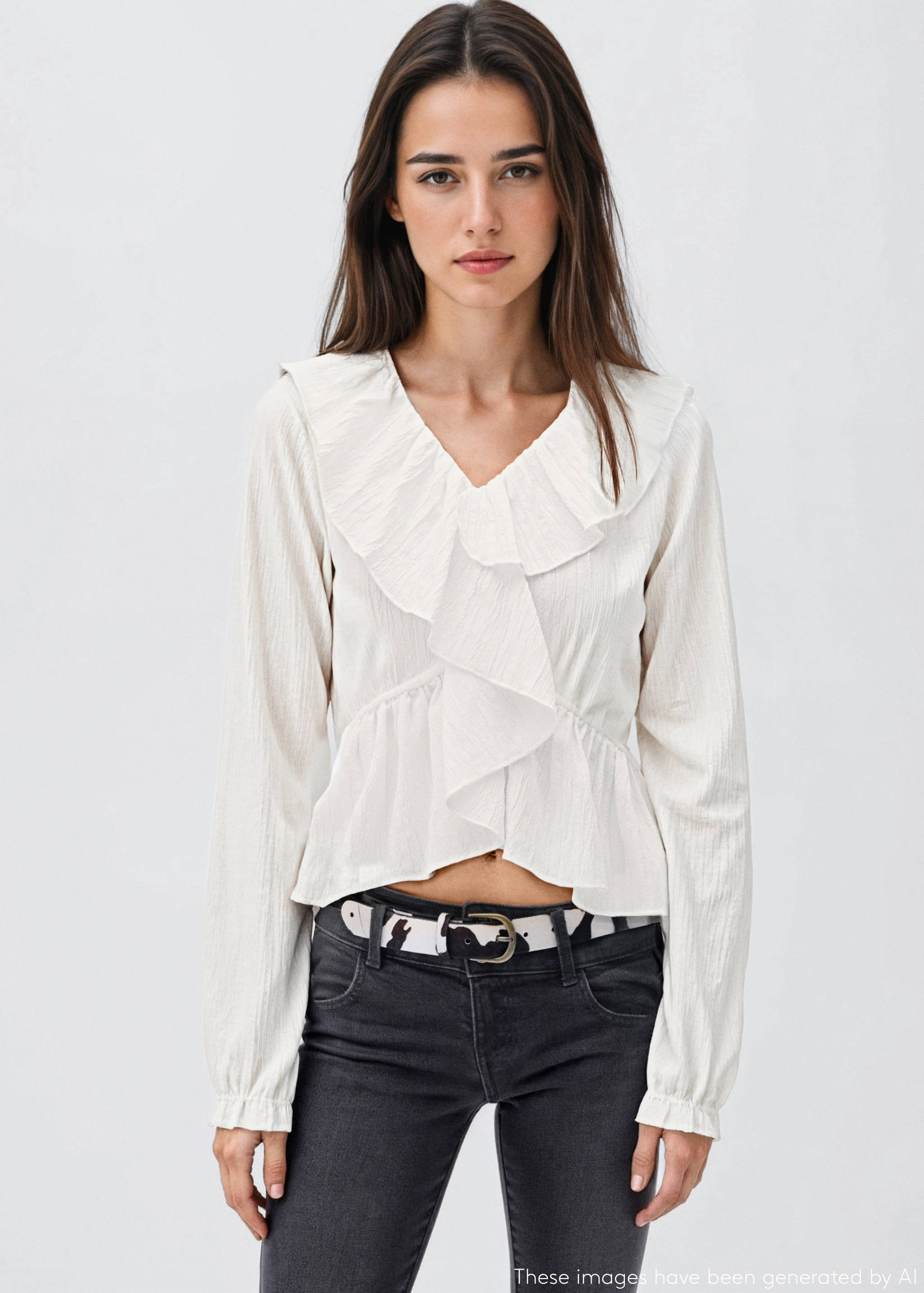 Blusa cruzada de folhos - Plano médio