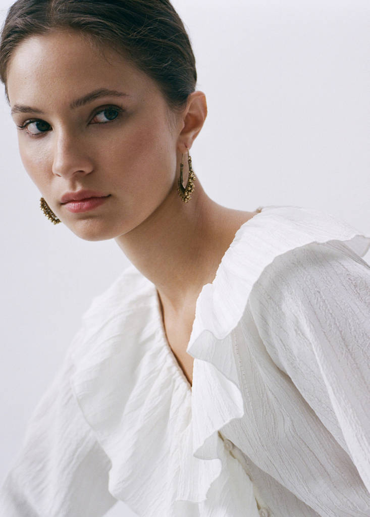 Ruffled cross blouse — Off White