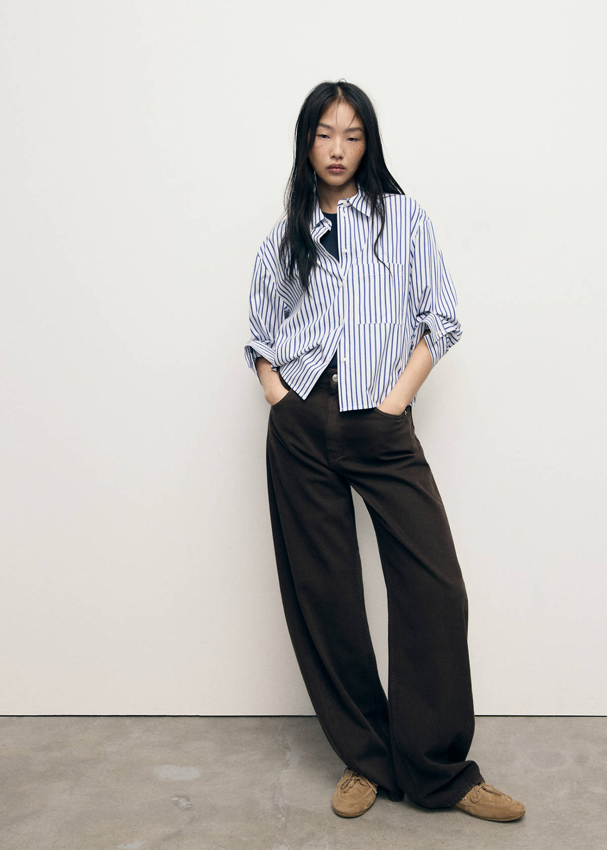 Striped cropped shirt — Sky Blue