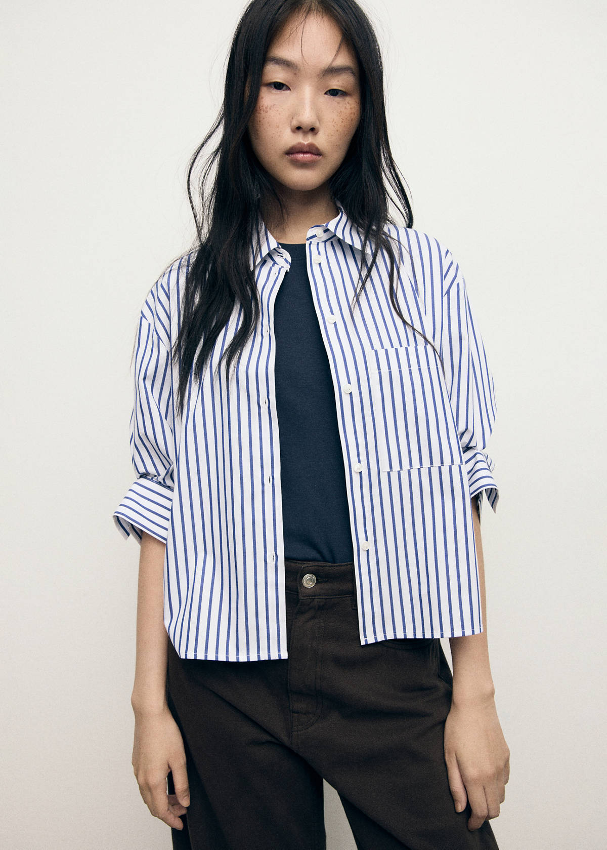 Striped cropped shirt — Sky Blue