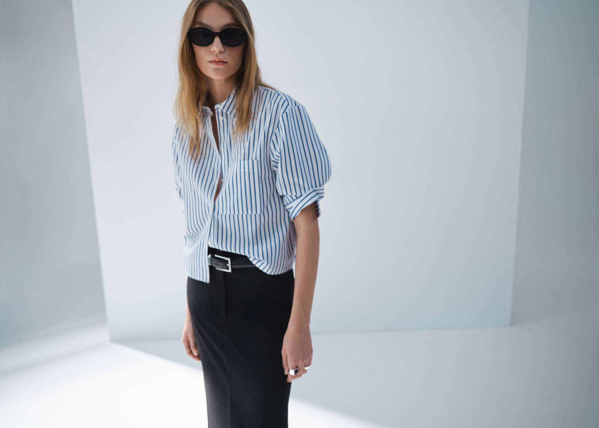 Gestreepte crop blouse - Panoramische tekening