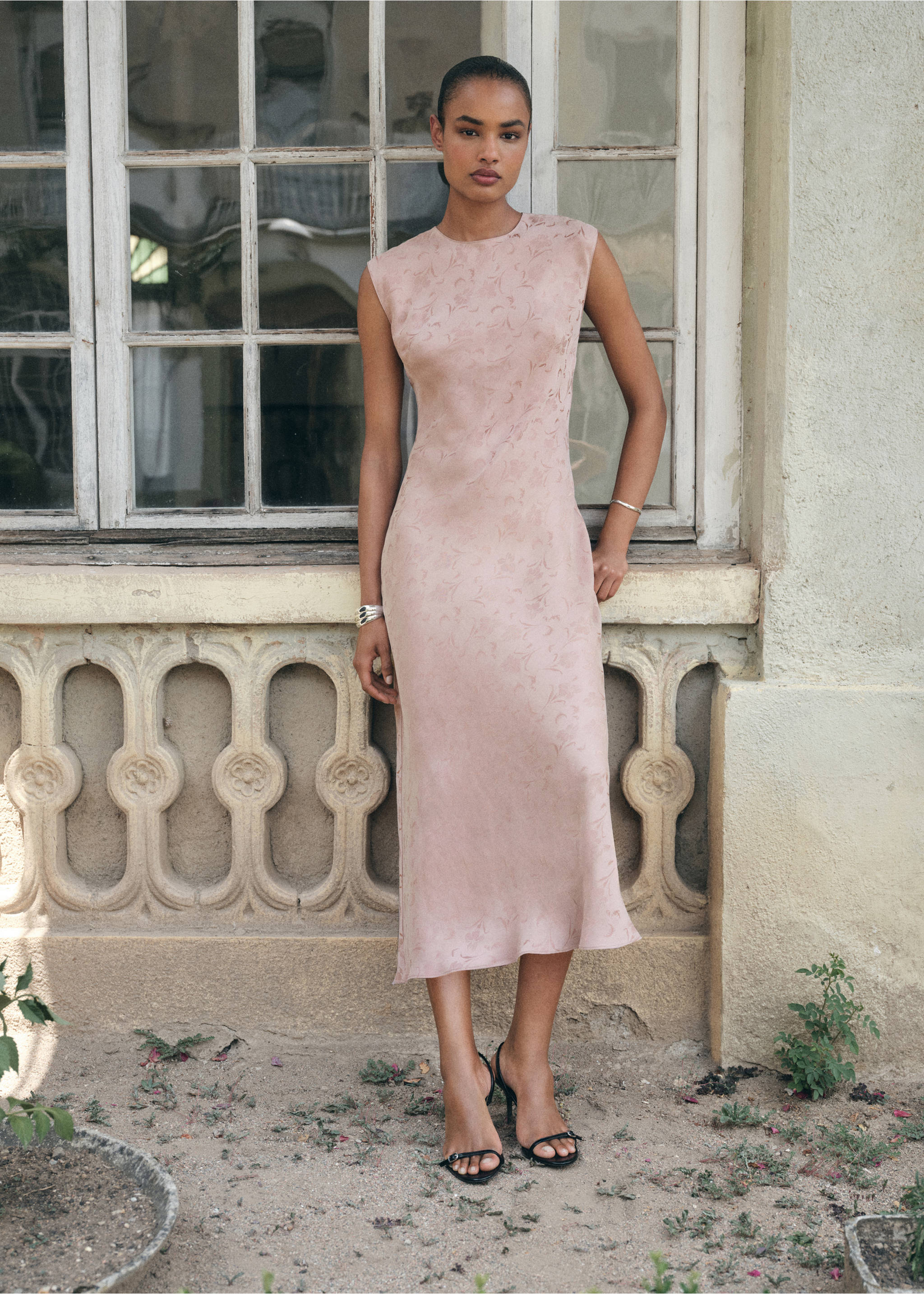 Satin floral jacquard dress - General plane, Pastel Pink. Ref: 17014084-00.