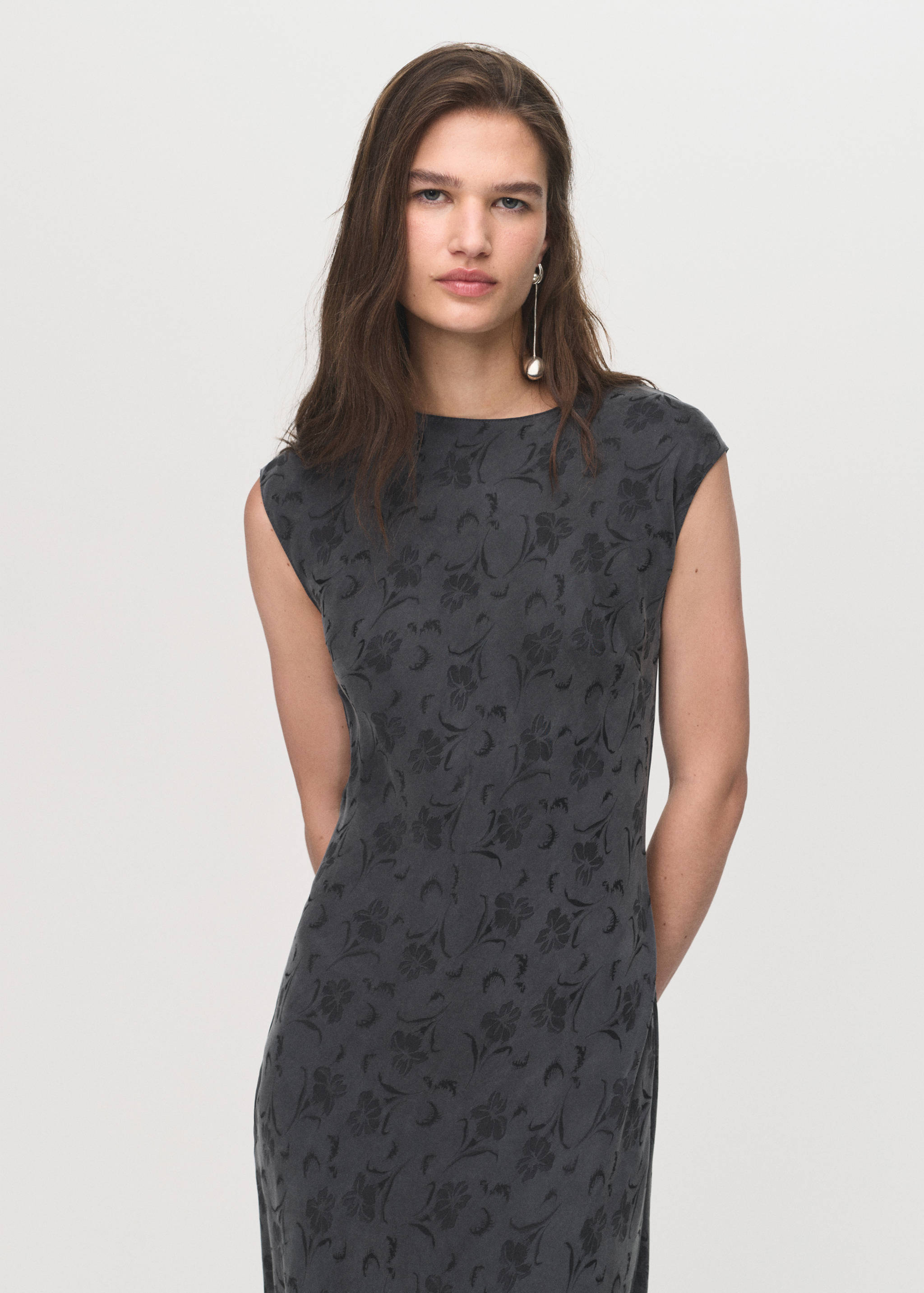 Satin floral jacquard dress - Medium plane