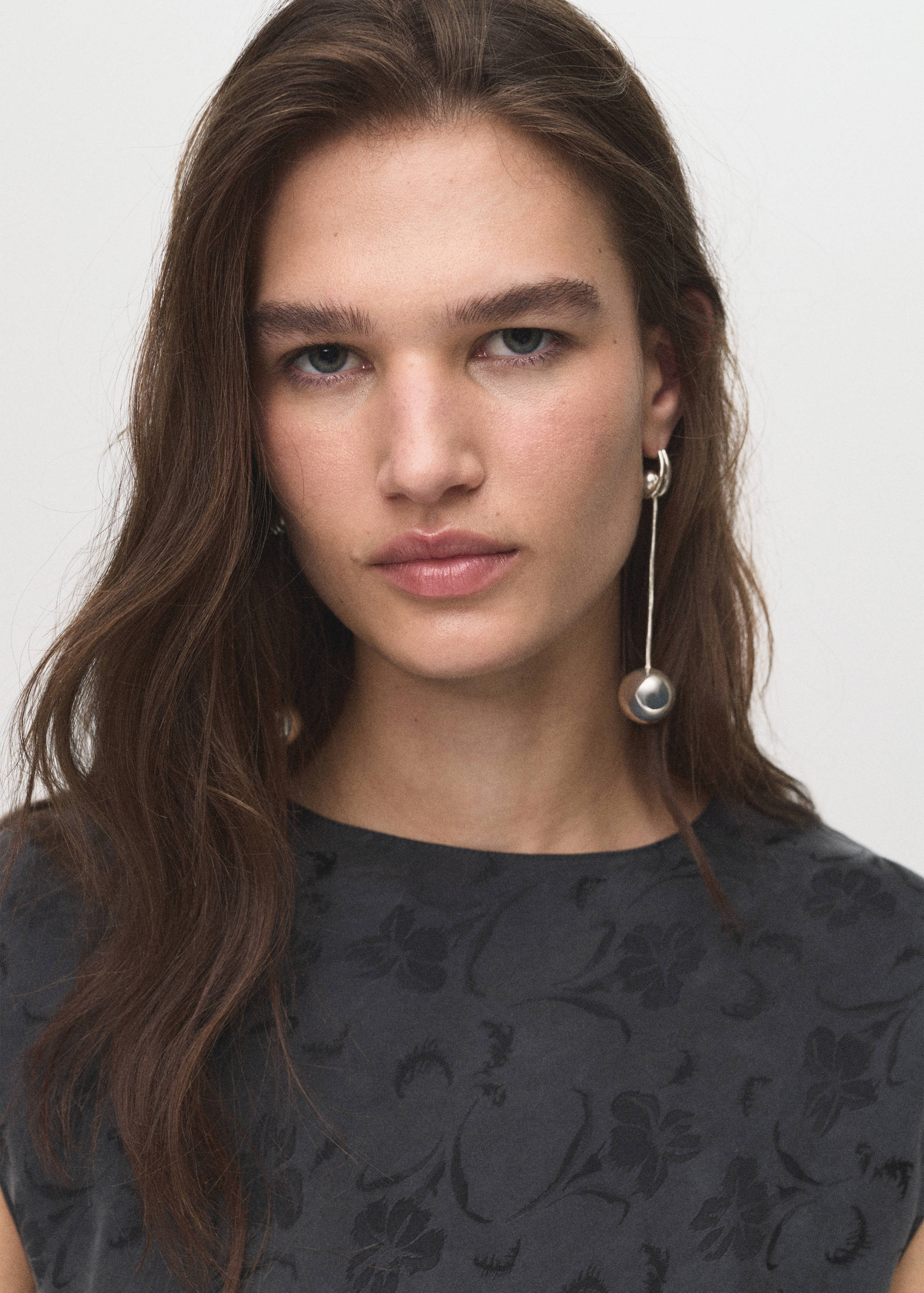 Satin floral jacquard dress - Details of the article 1