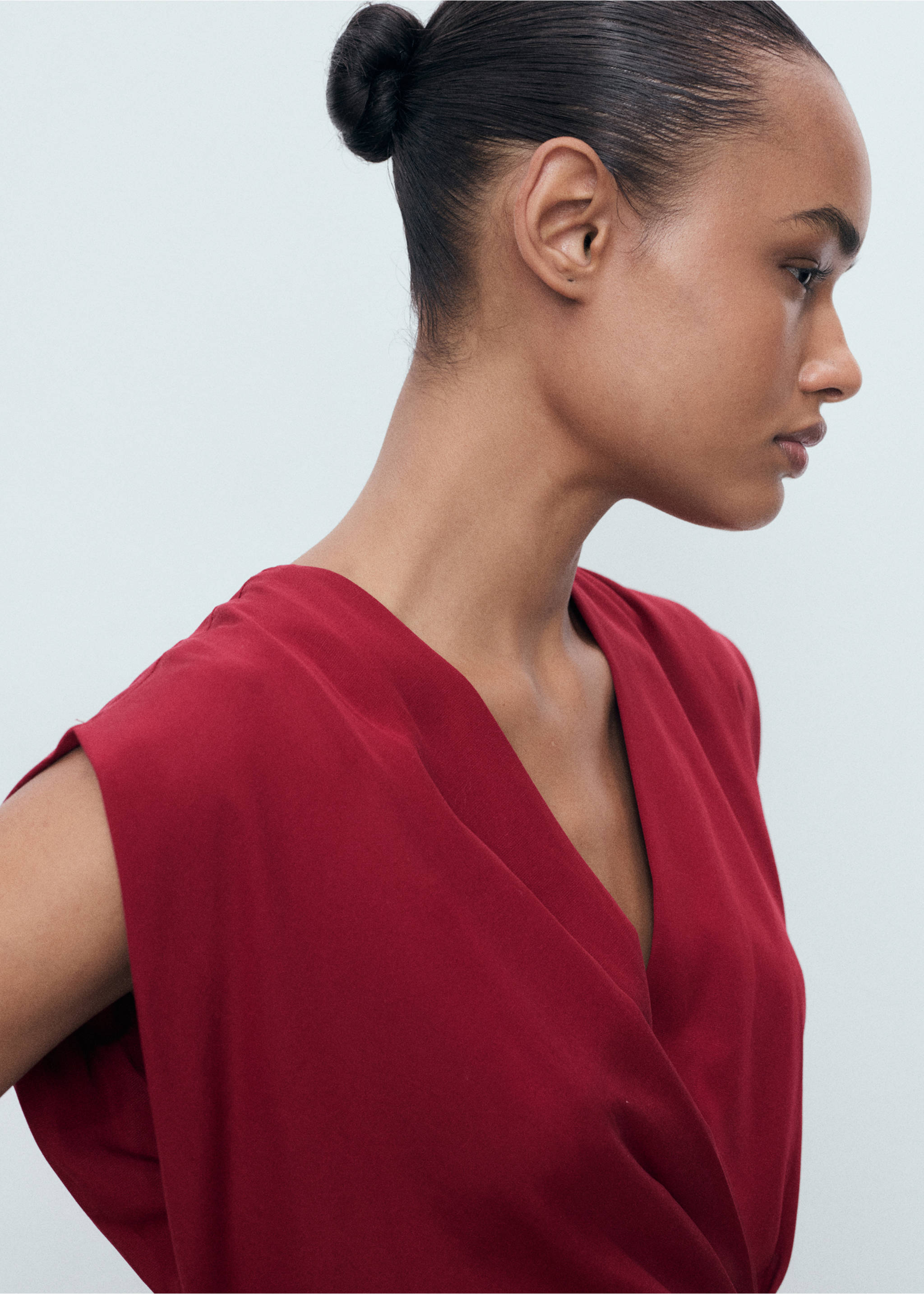 Lyocell wrap dress - Details of the article 1, Maroon. Ref: 17014086-00.