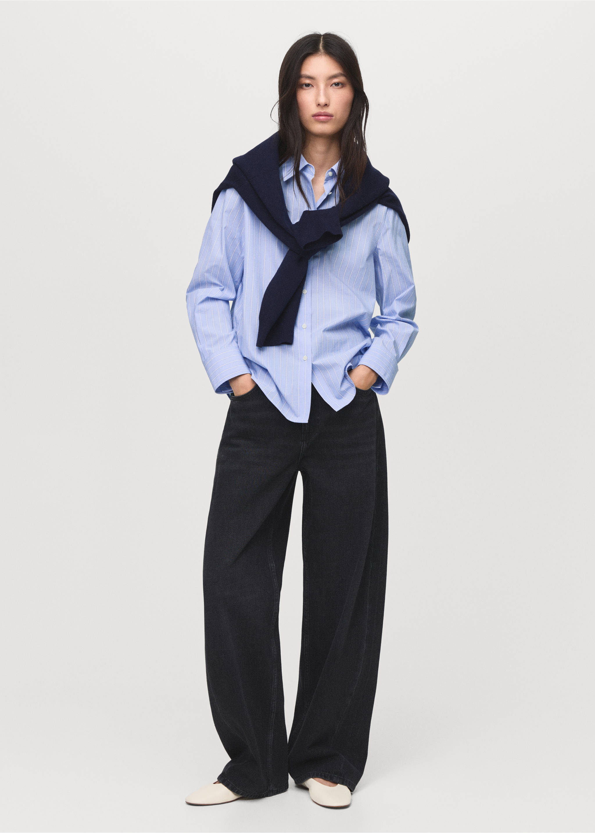 Chemise droite mélange coton et lyocell - Plan général, Bleu ciel. Ref: 17014088-00.