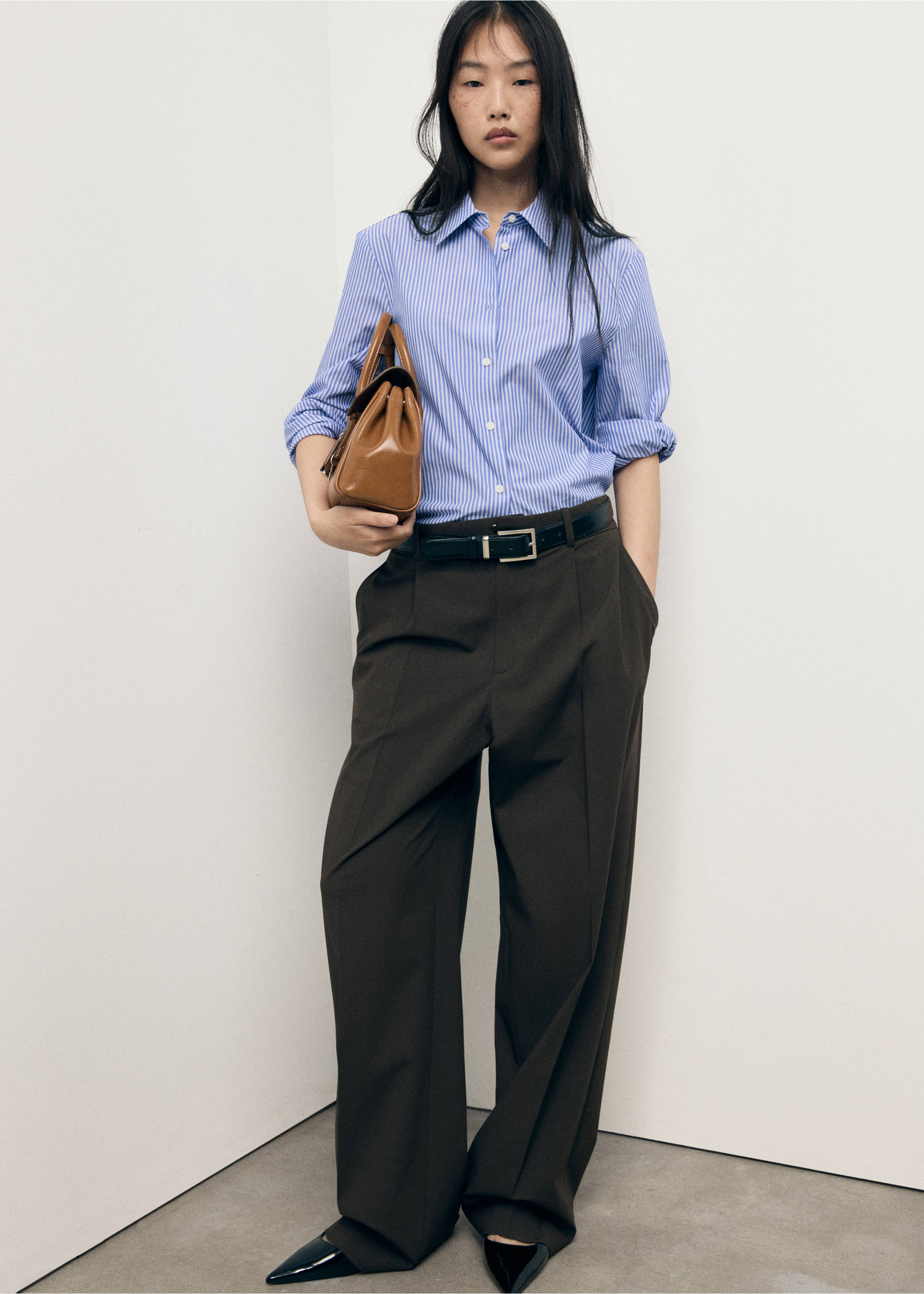 Chemise droite mélange coton et lyocell - Plan général, Bleu. Ref: 17014088-00.