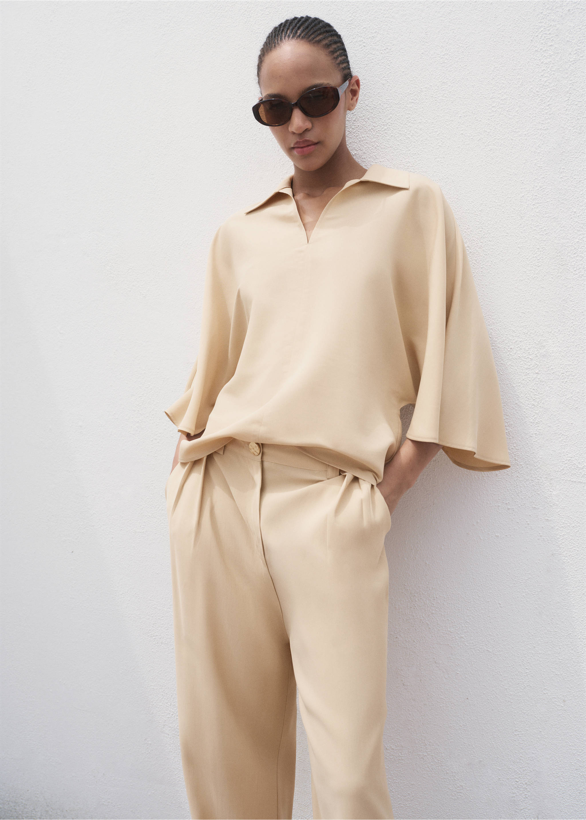 Oversized three-quarter sleeve shirt - Medium plane, Sand. Ref: 17014091-00.