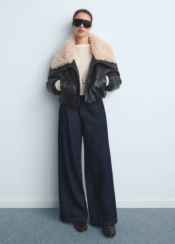Wide leg pleated jeans — Dark Blue